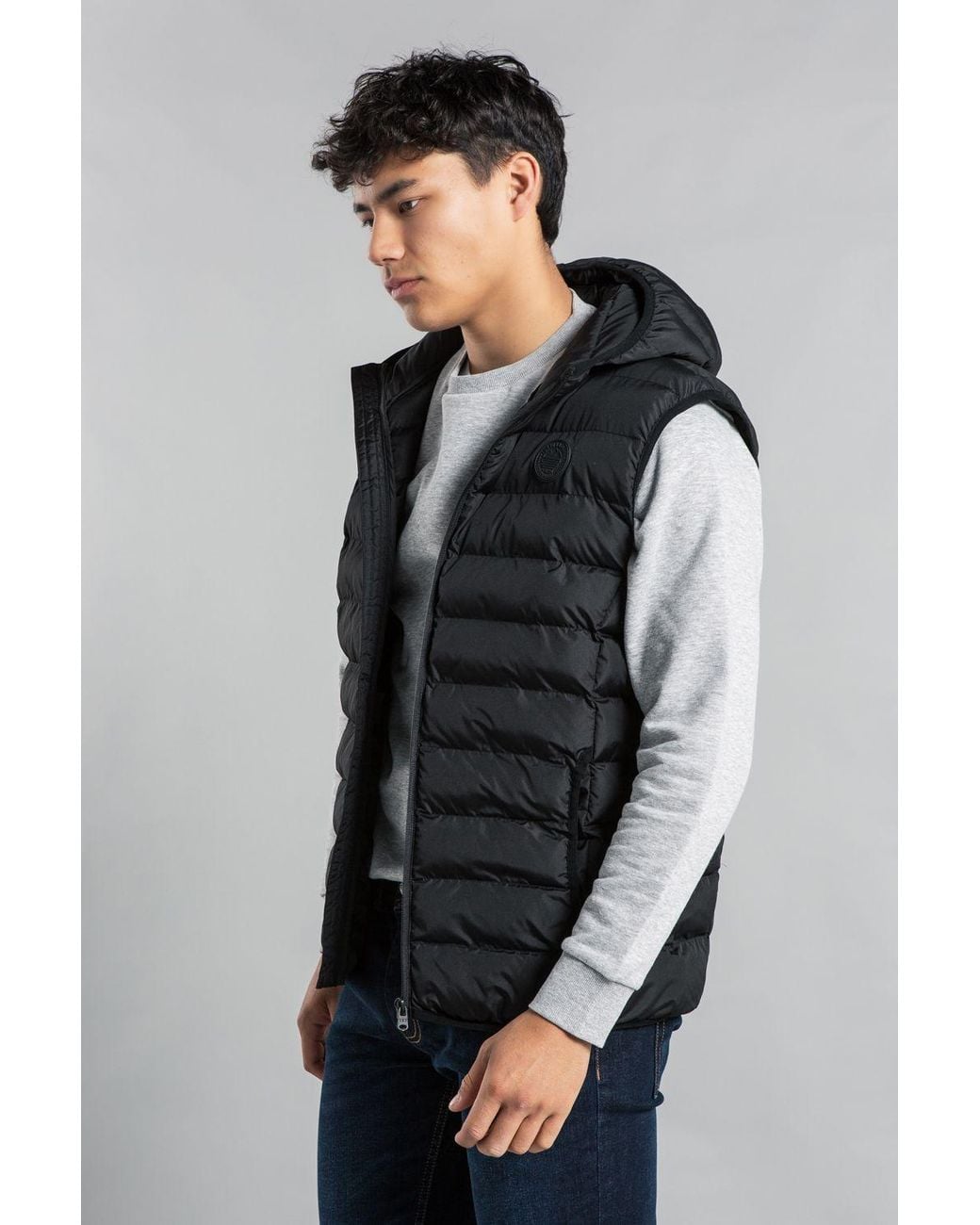 Tokyo Laundry Gray Padded Hooded Gilet With Full Zip for men