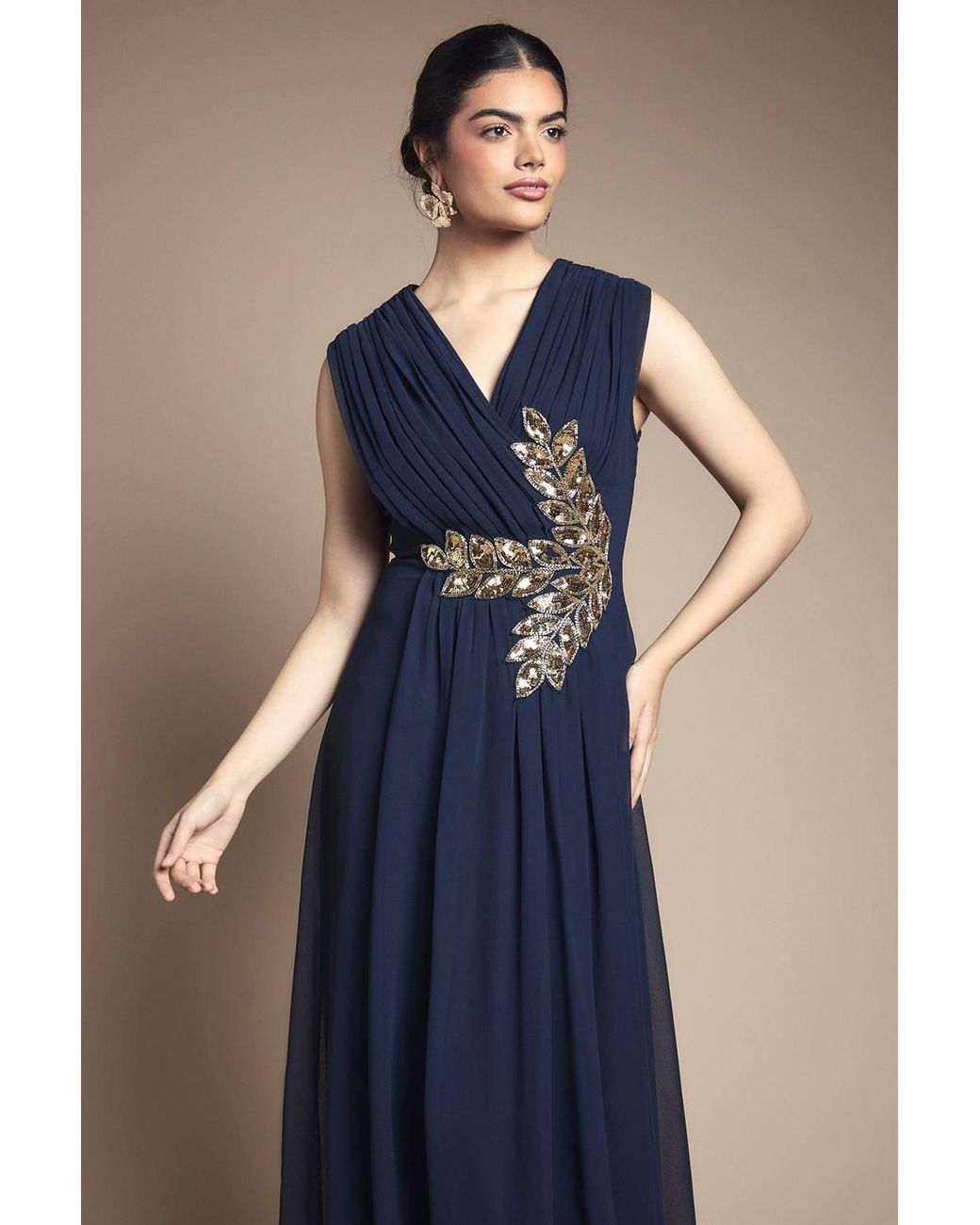 Wallis Blue Beaded Embellished Wrap Top Georgette Maxi Dress