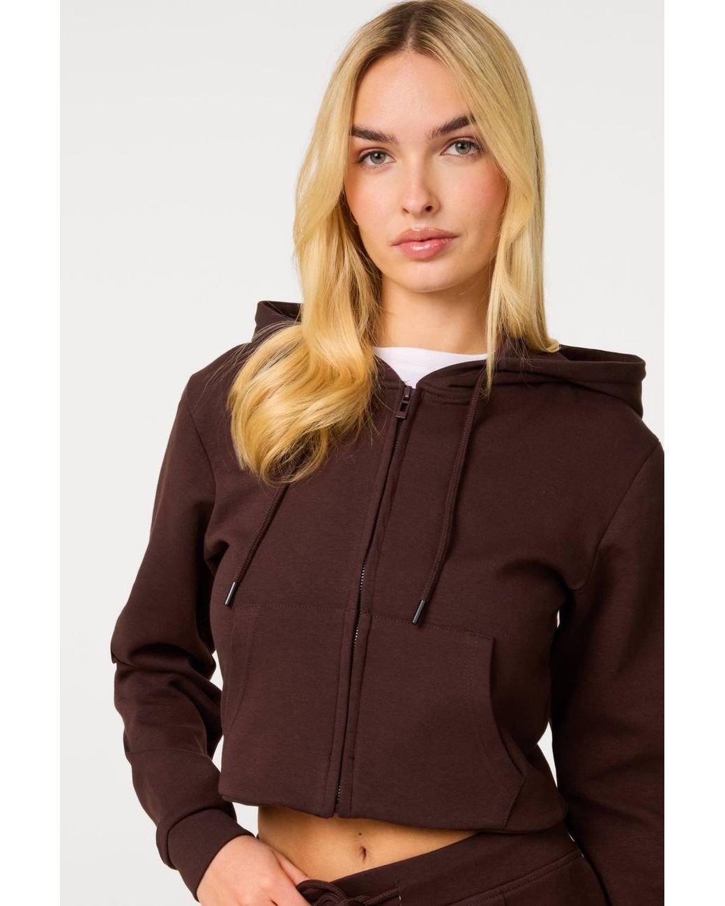 Pink Vanilla Brown Zip Up Cropped Hoodie