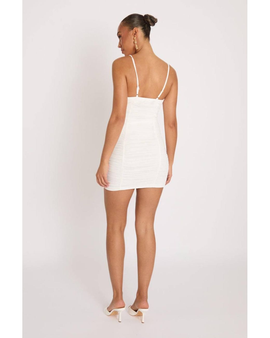 Rebellious Fashion White Ruched Strappy Mini Dress