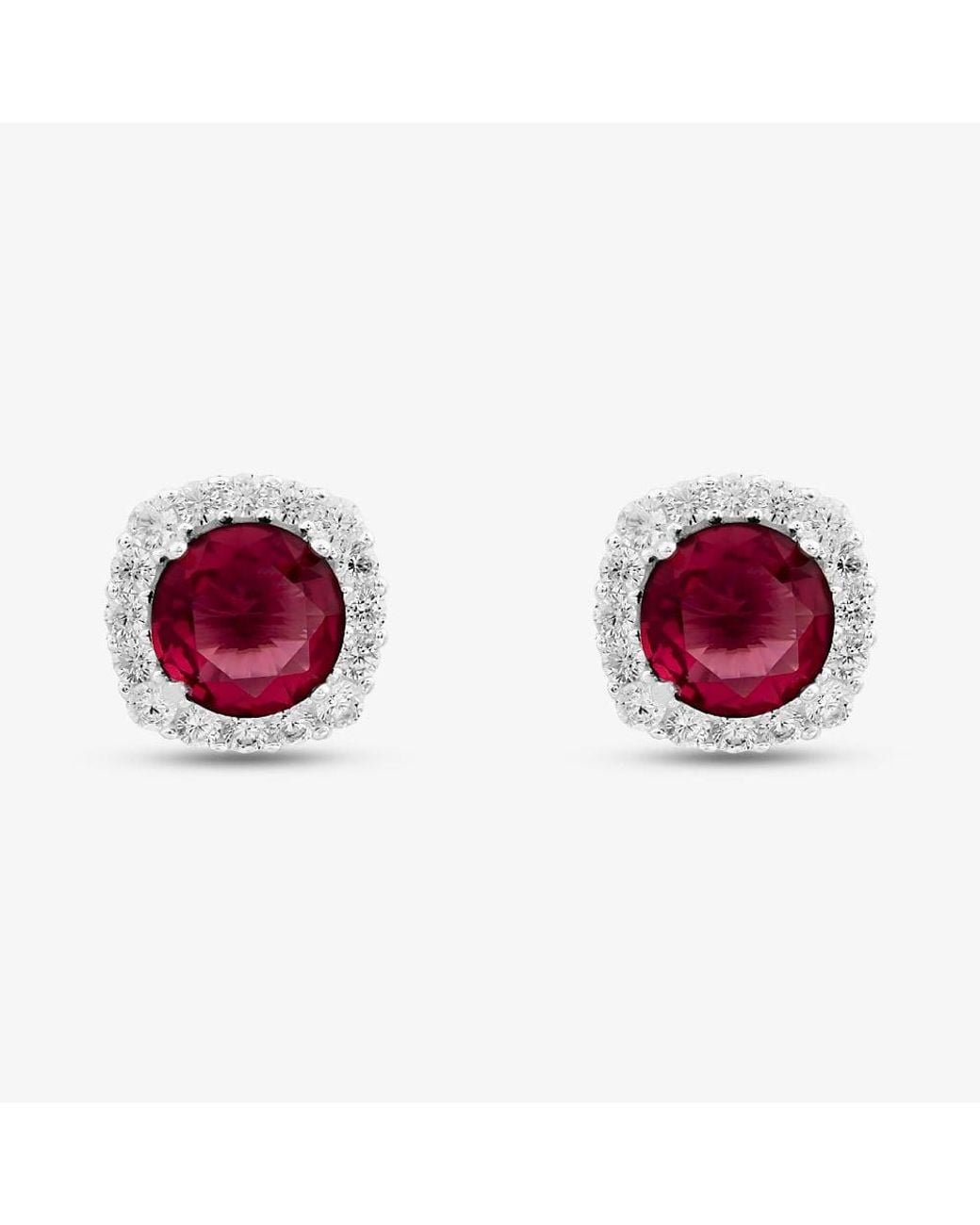 T.H.Baker Red Sterling Rhodium Plated & Cz Stud Earrings 8.57.0046