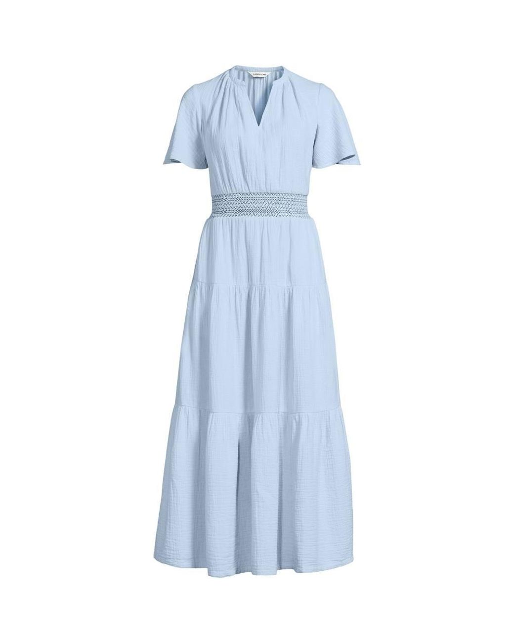Lands' End Blue Cheesecloth Tiered Dress