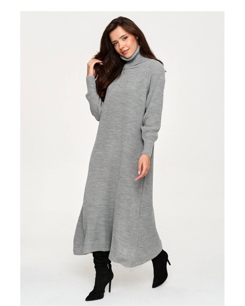 Love Lace Gray Autumn Knitted Long Sleeve Jumper Dress