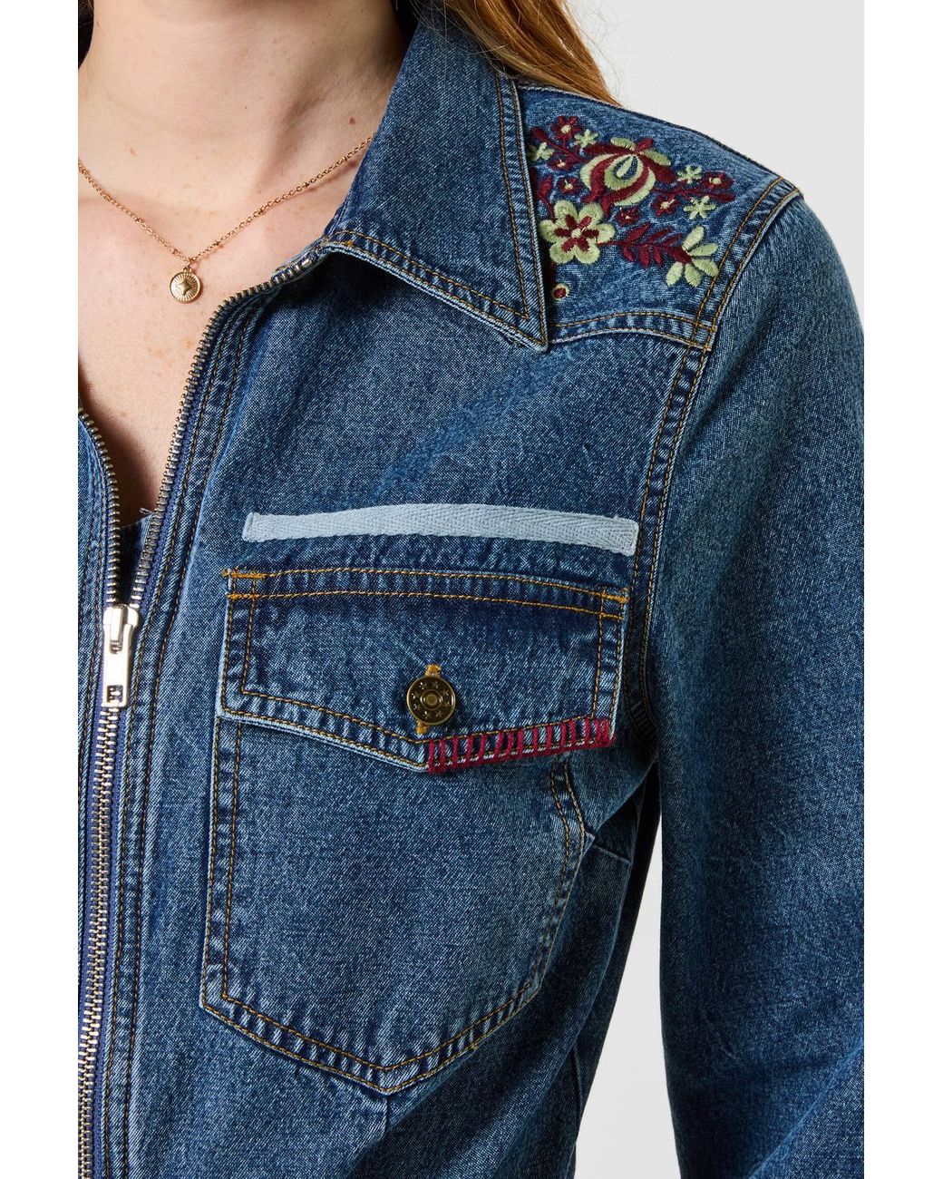 Joe Browns Blue Goldie Embroidered Denim Jumpsuit