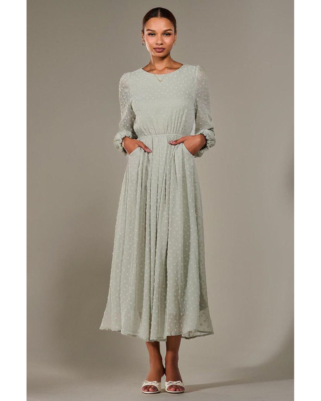 Jolie Moi Brown Long Sleeve Chiffon Midaxi Dress