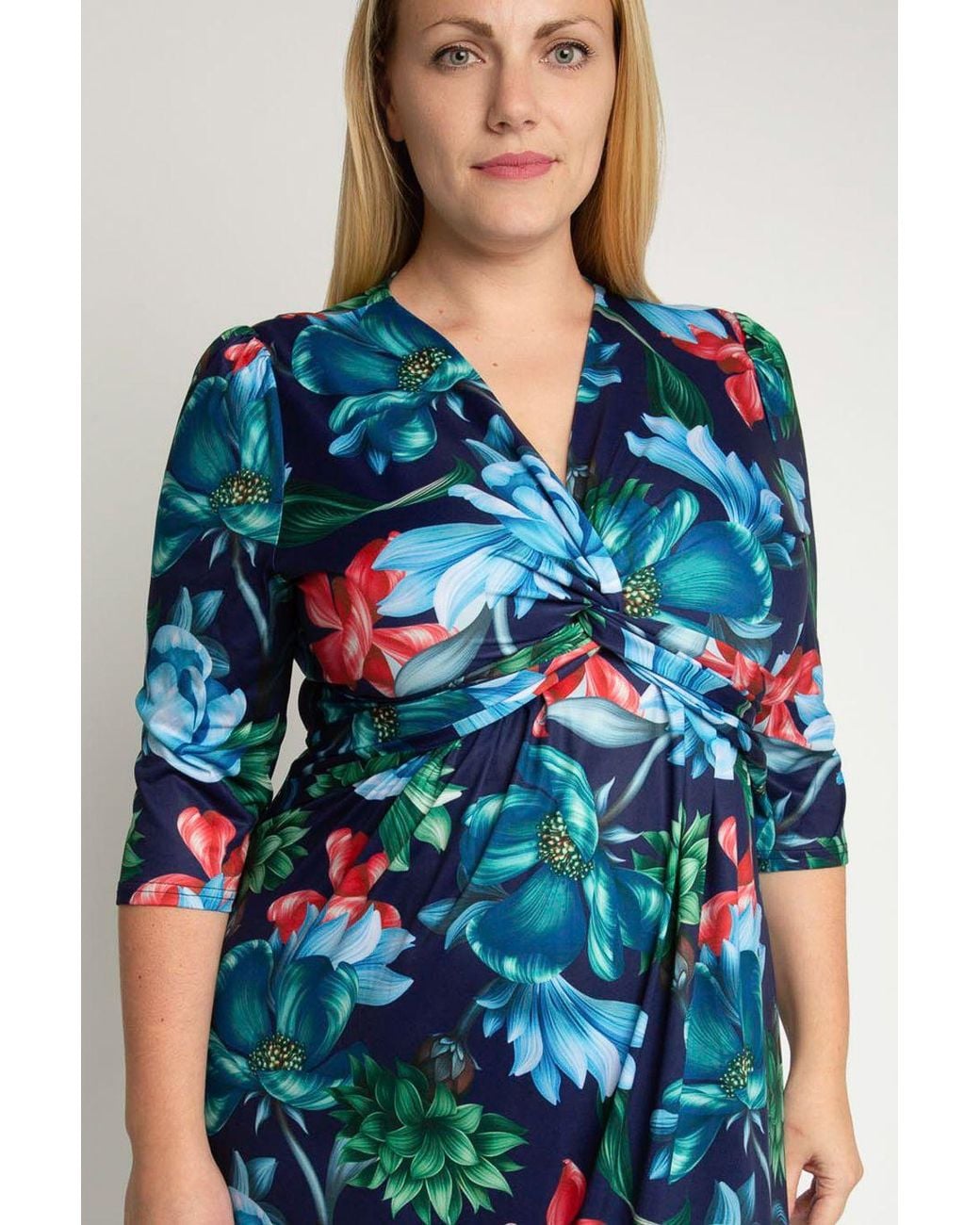 Jolie Moi Blue Twist Front Maxi Jersey Dress