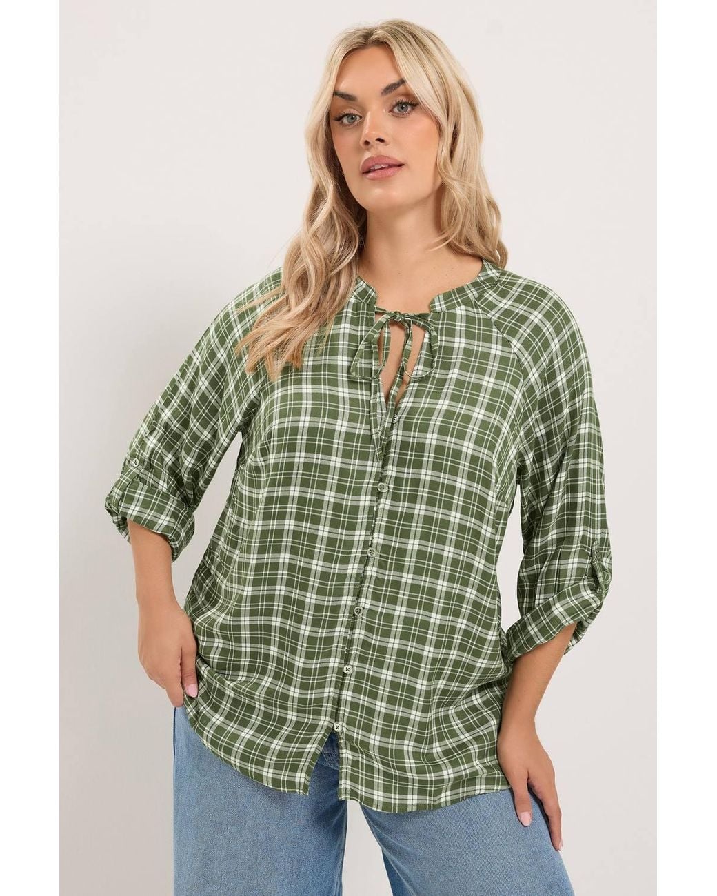 Yours Green Checked Tie Detail Top