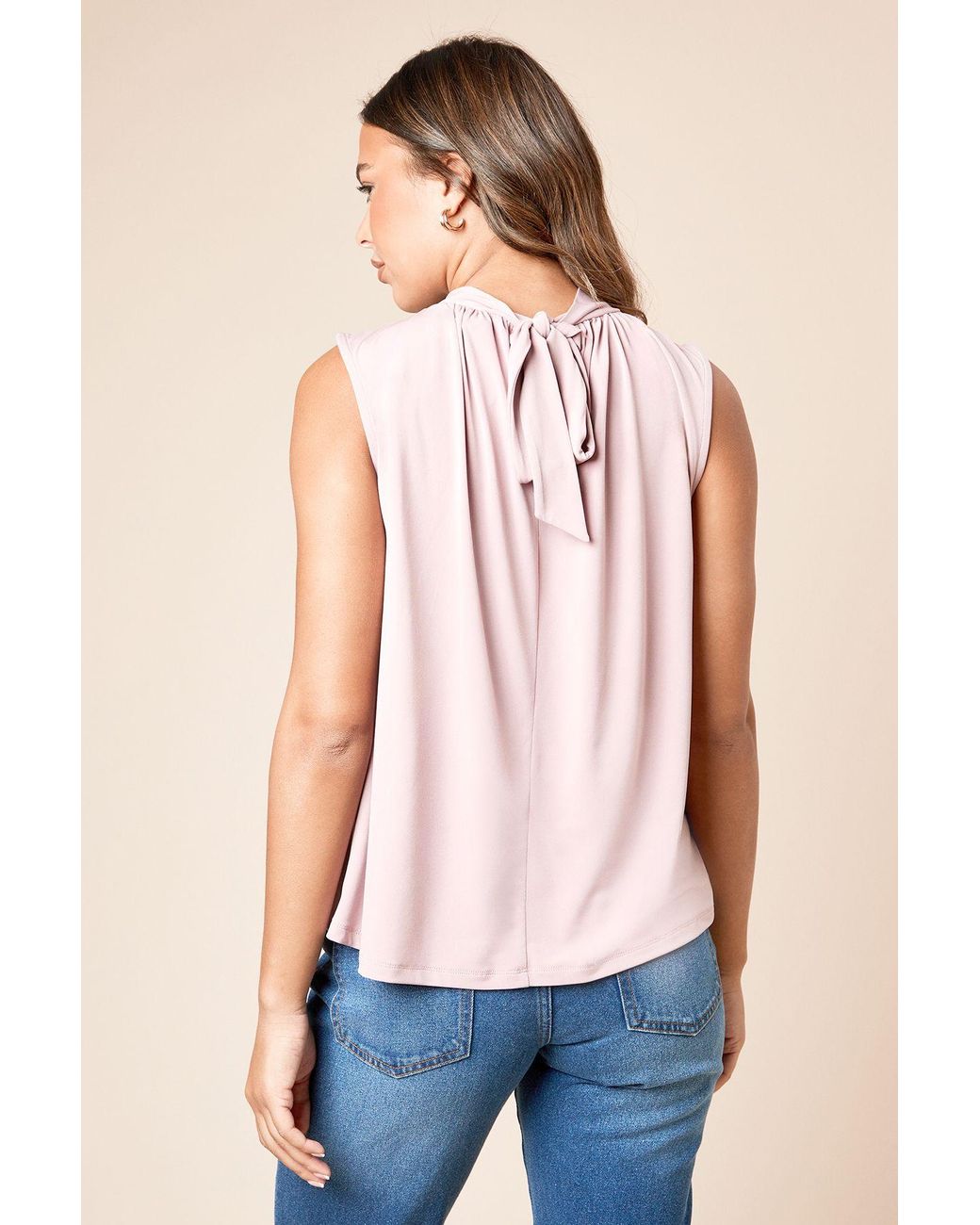 Dorothy Perkins Blue High Neck Tie Back Jersey Top