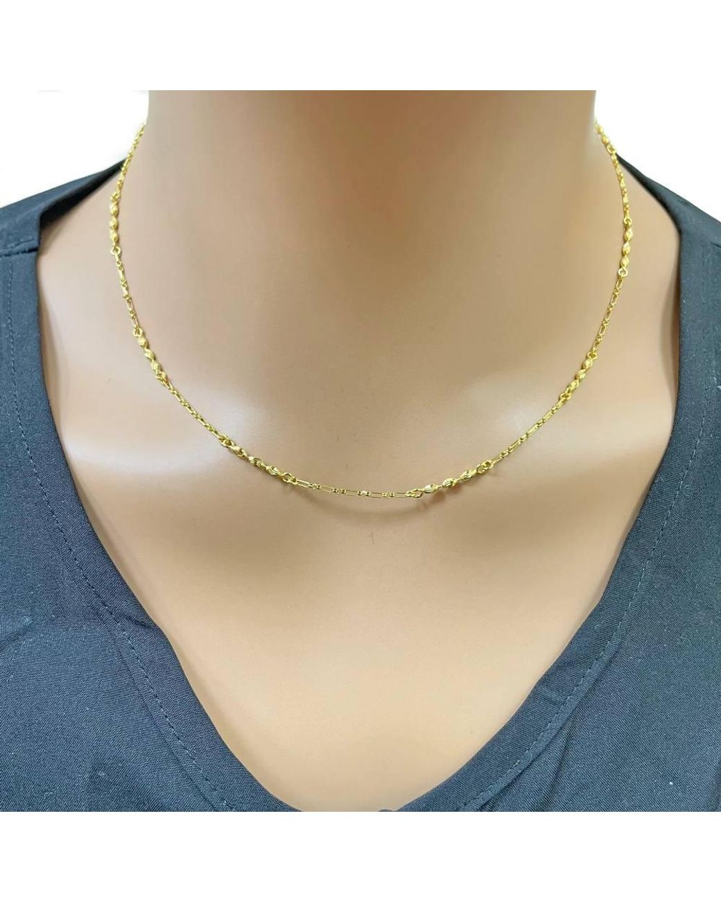 Raina Jewels Metallic 22Ct Beaded Necklace Diamond Cut\ Polished Oval Beads Chain 18"