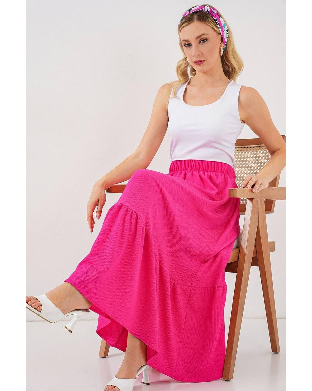 Bigdart Pink Textured Maxi Knit Skirt With Elastic Waist