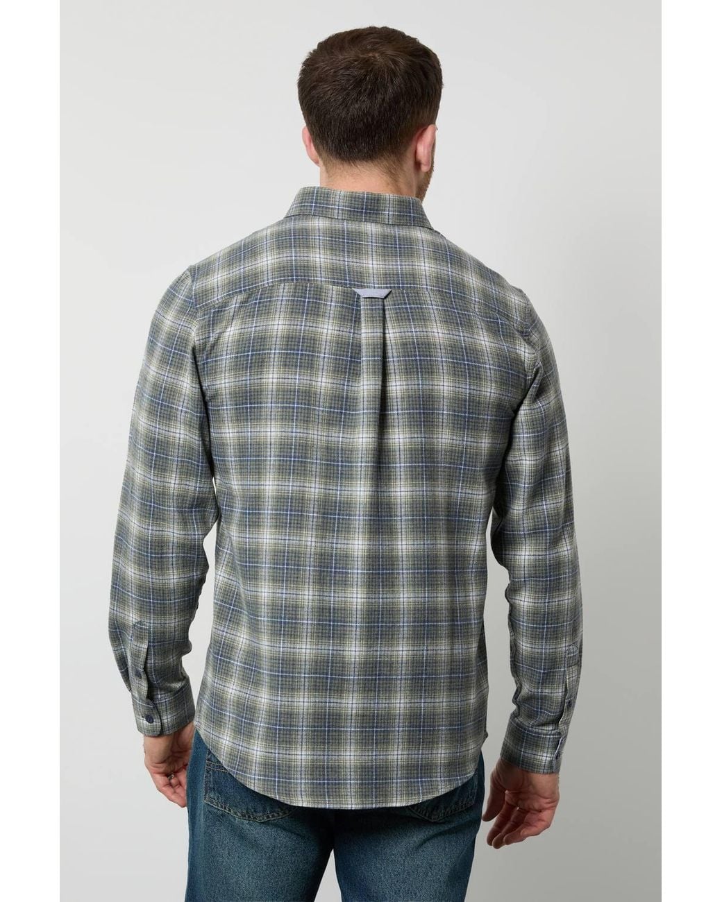 MAINE Gray Herringbone Check Long Sleeve Shirt for men
