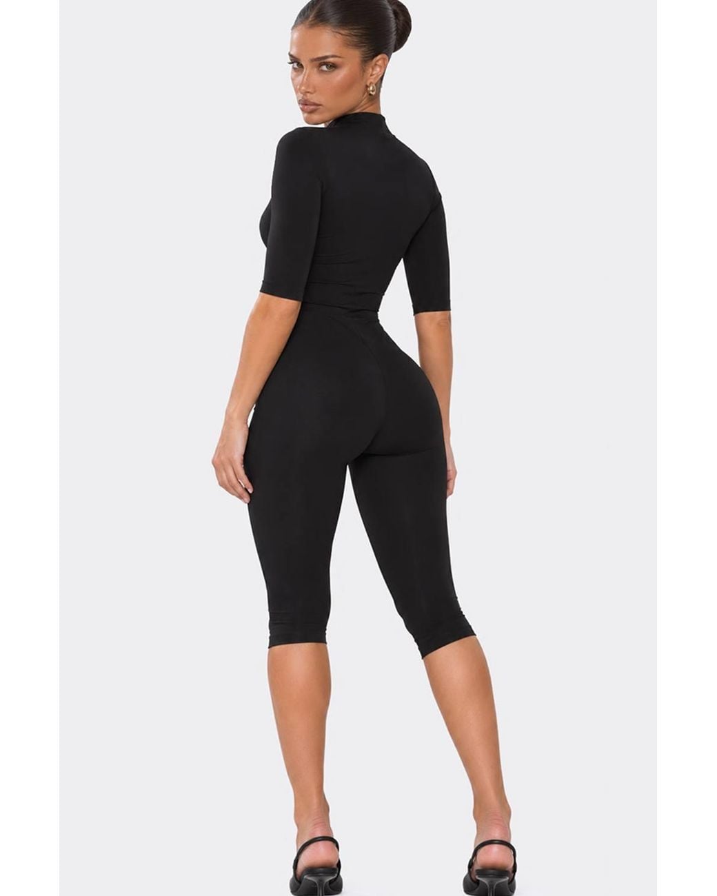 EGO Blue Capri Three Quarter Sleeve High Neck Jumpsuit