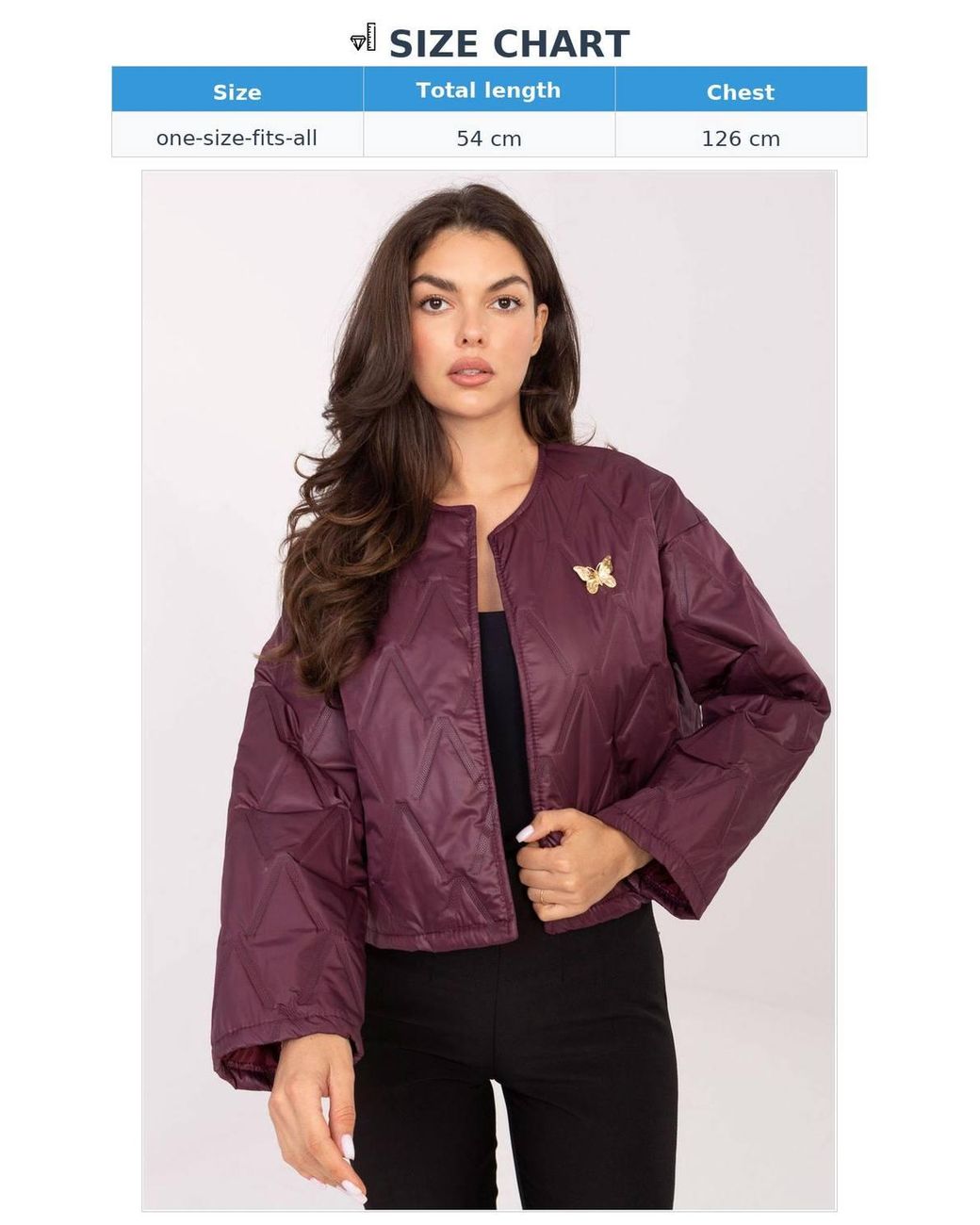Love Lace Purple Collarless Lightweight Quilted Jacket With Brooch
