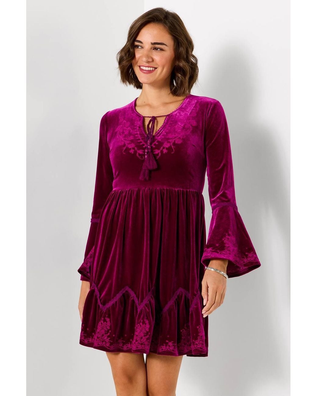 Joe Browns Purple Darcie Embroidered Velour Tunic Dress