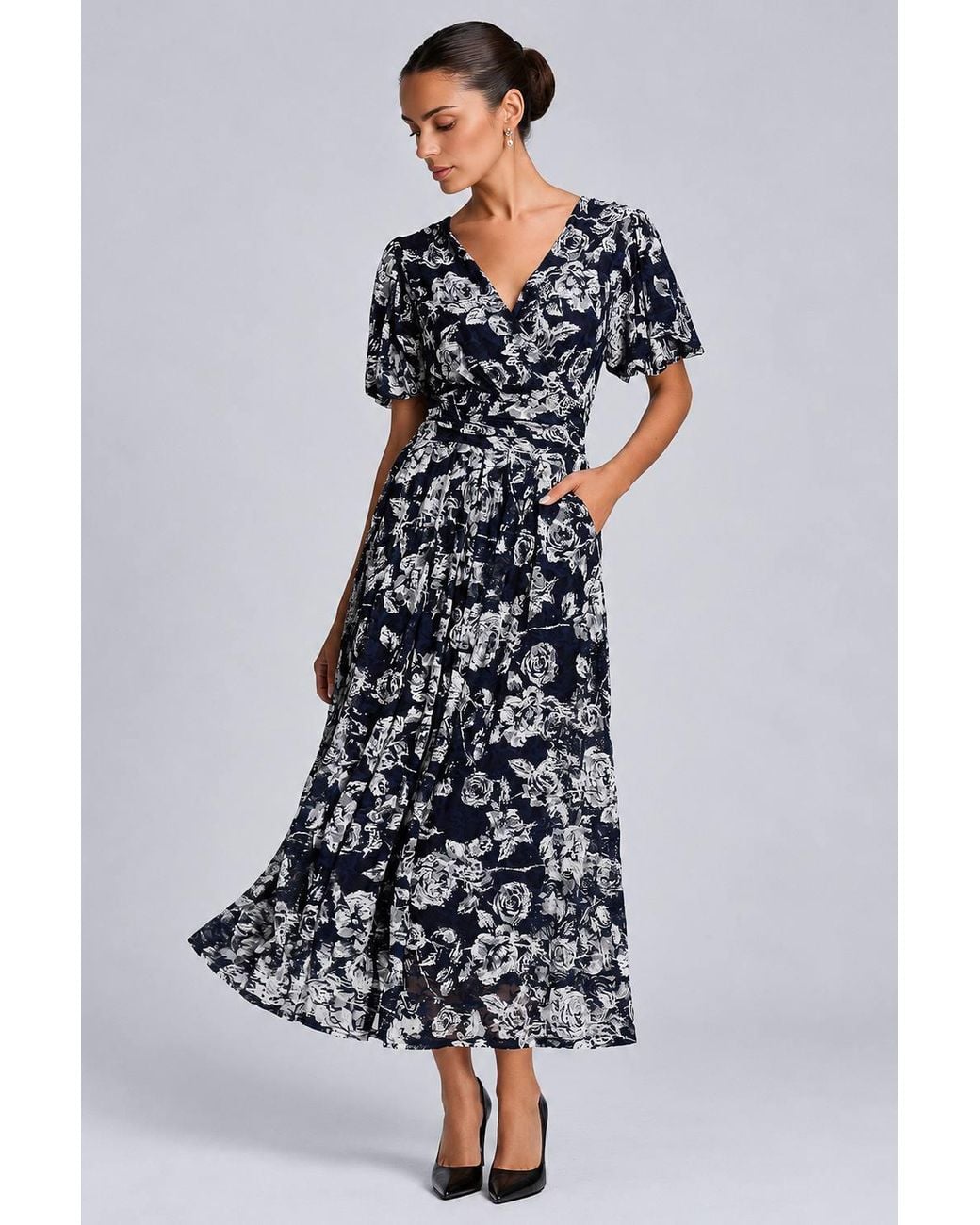 Jolie Moi White Puff Sleeve Printed Lace Maxi Dress