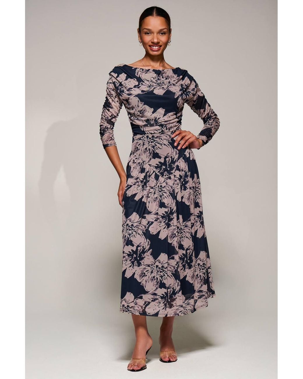 Jolie Moi Black Long Sleeve Asymmetric Mesh Midi Dress