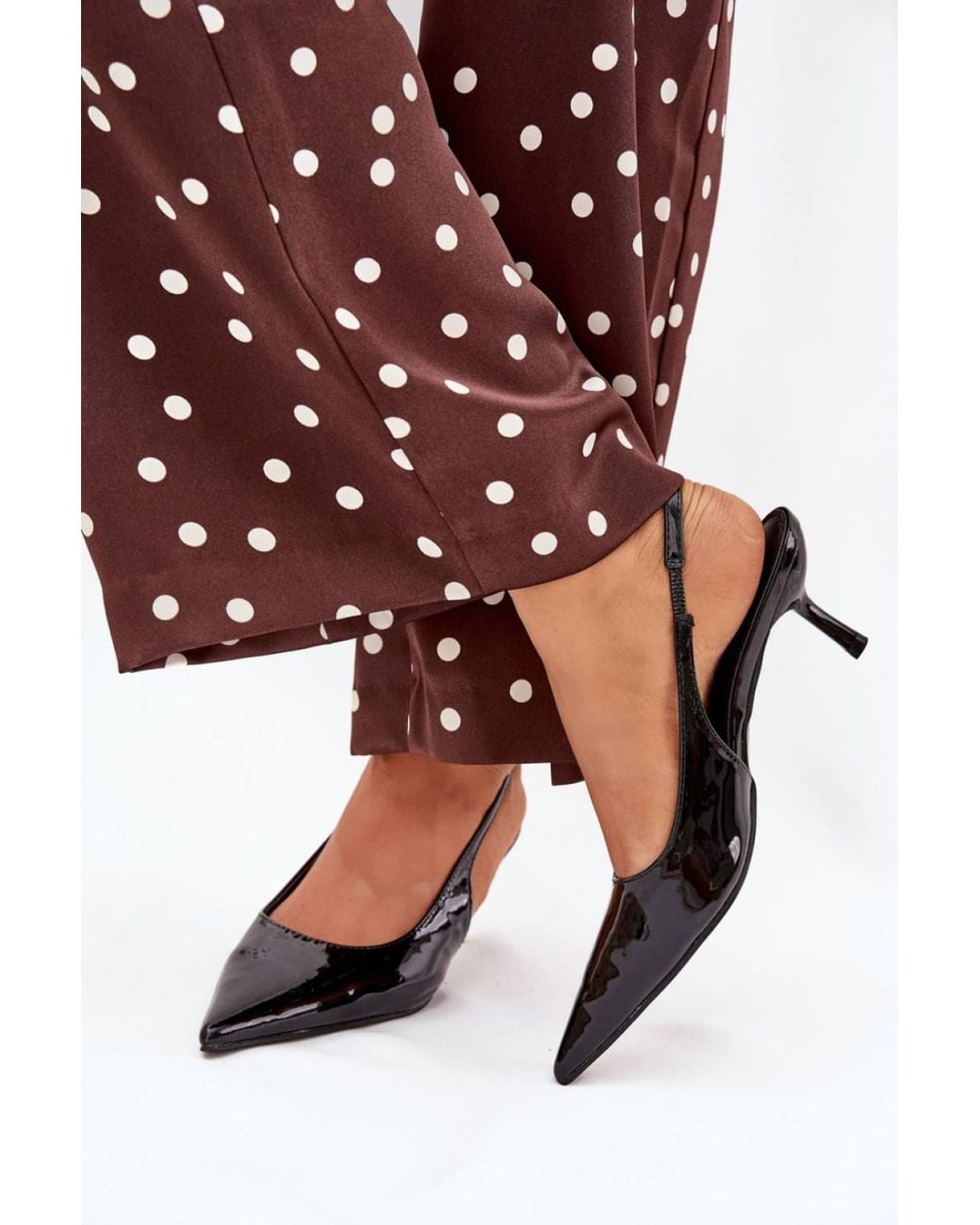 Love Lace Black Polished Pumps With Pointed Toe & Open Heel High Heels