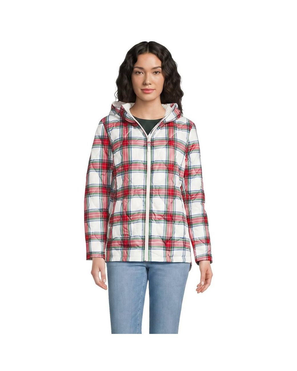 Lands' End Black Patterned Featherfree Insulated Quilted Jacket