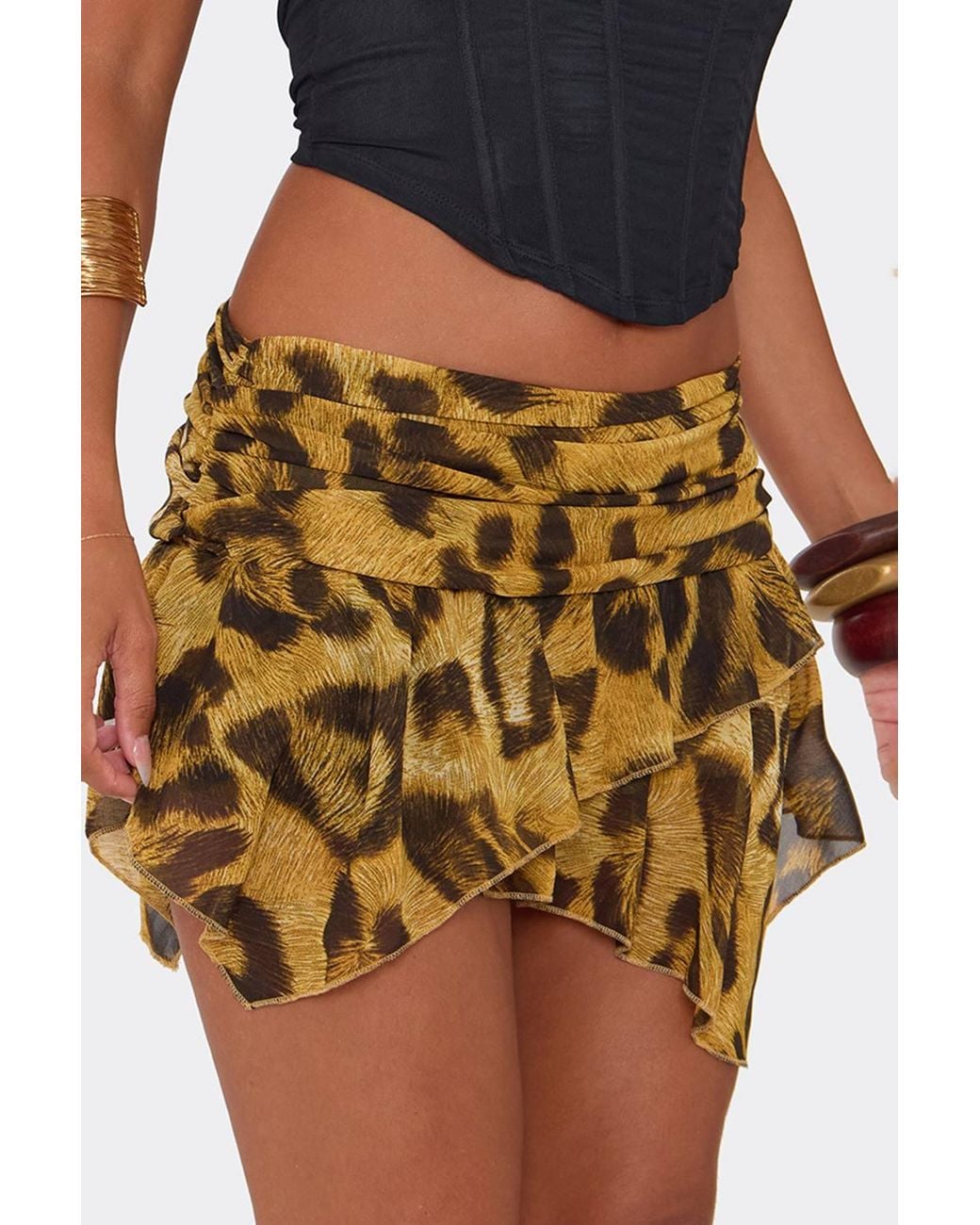 EGO Metallic Leopard Print Low Rise Mini Skirt
