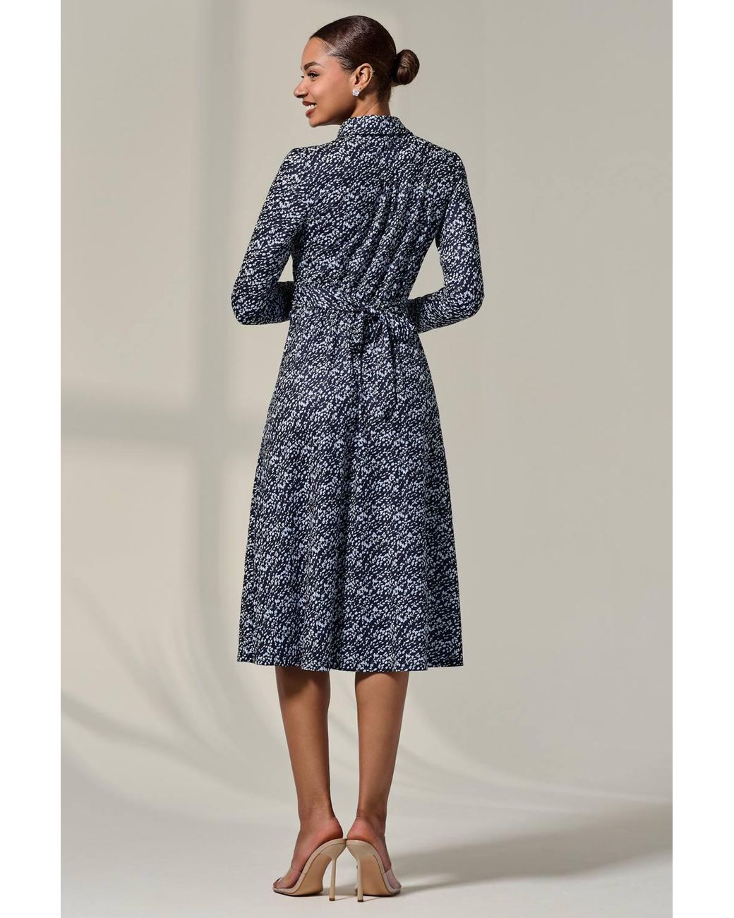 Jolie Moi Blue Long Sleeve Button Up Midi Dress