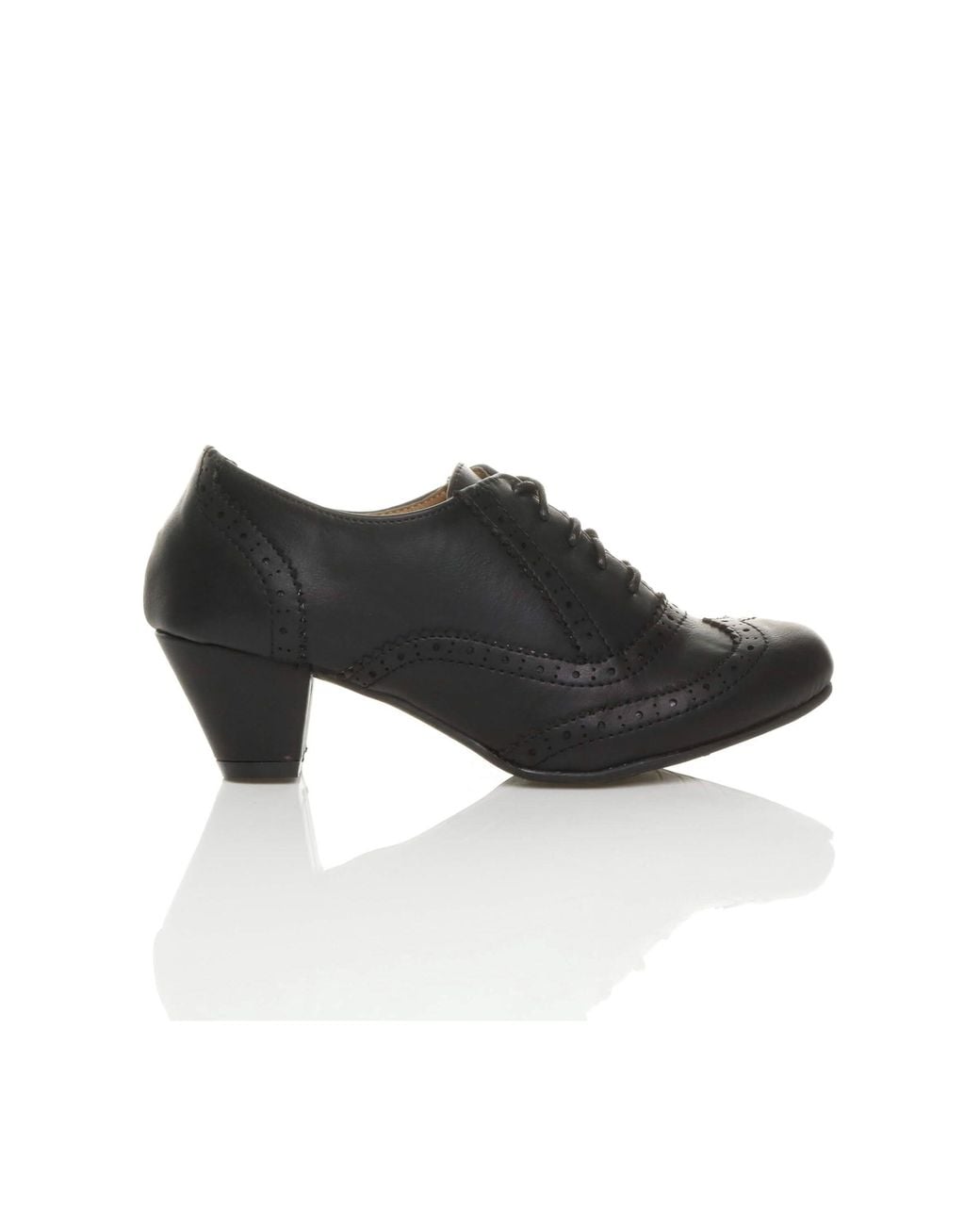 AJVANI Black Mid Heel Brogue Ankle Boots Shoe Boots