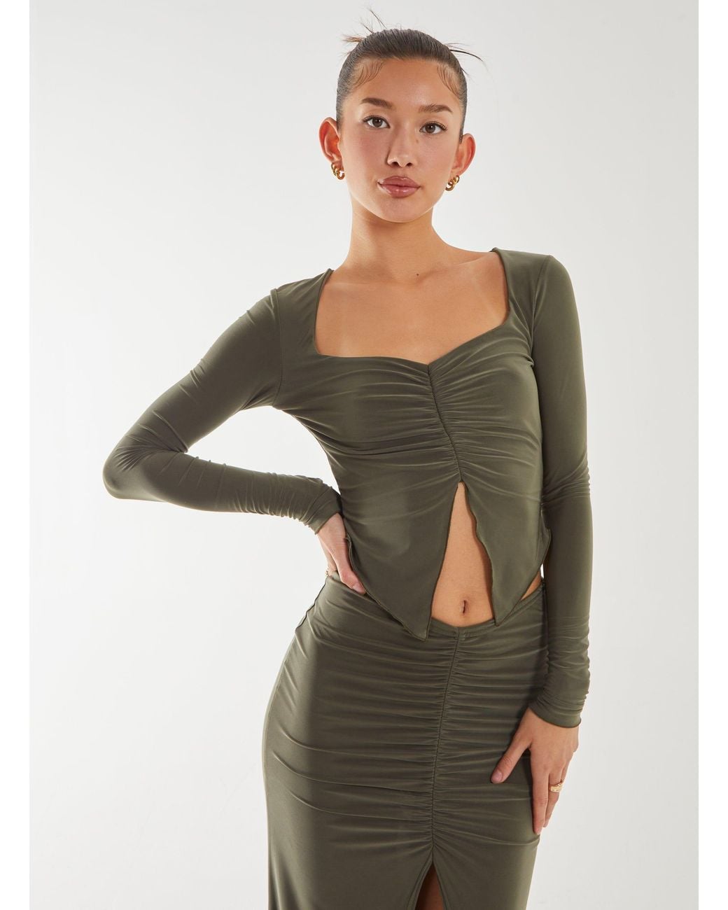Pink Vanilla Green Slinky Ruched Butterfly Top