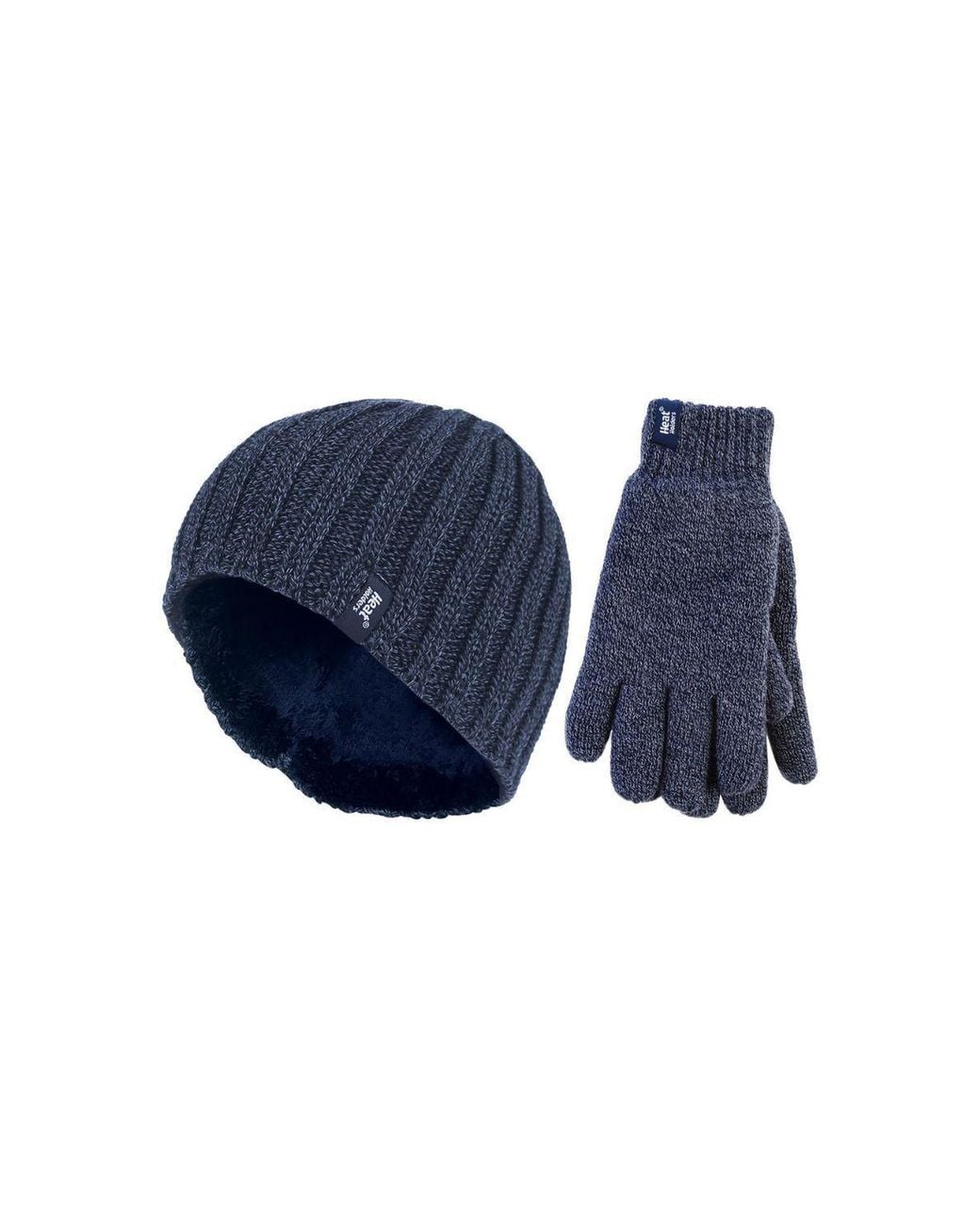 Heat Holders Blue Fleece Lined Thermal Hat & Glove Set For Winter for men