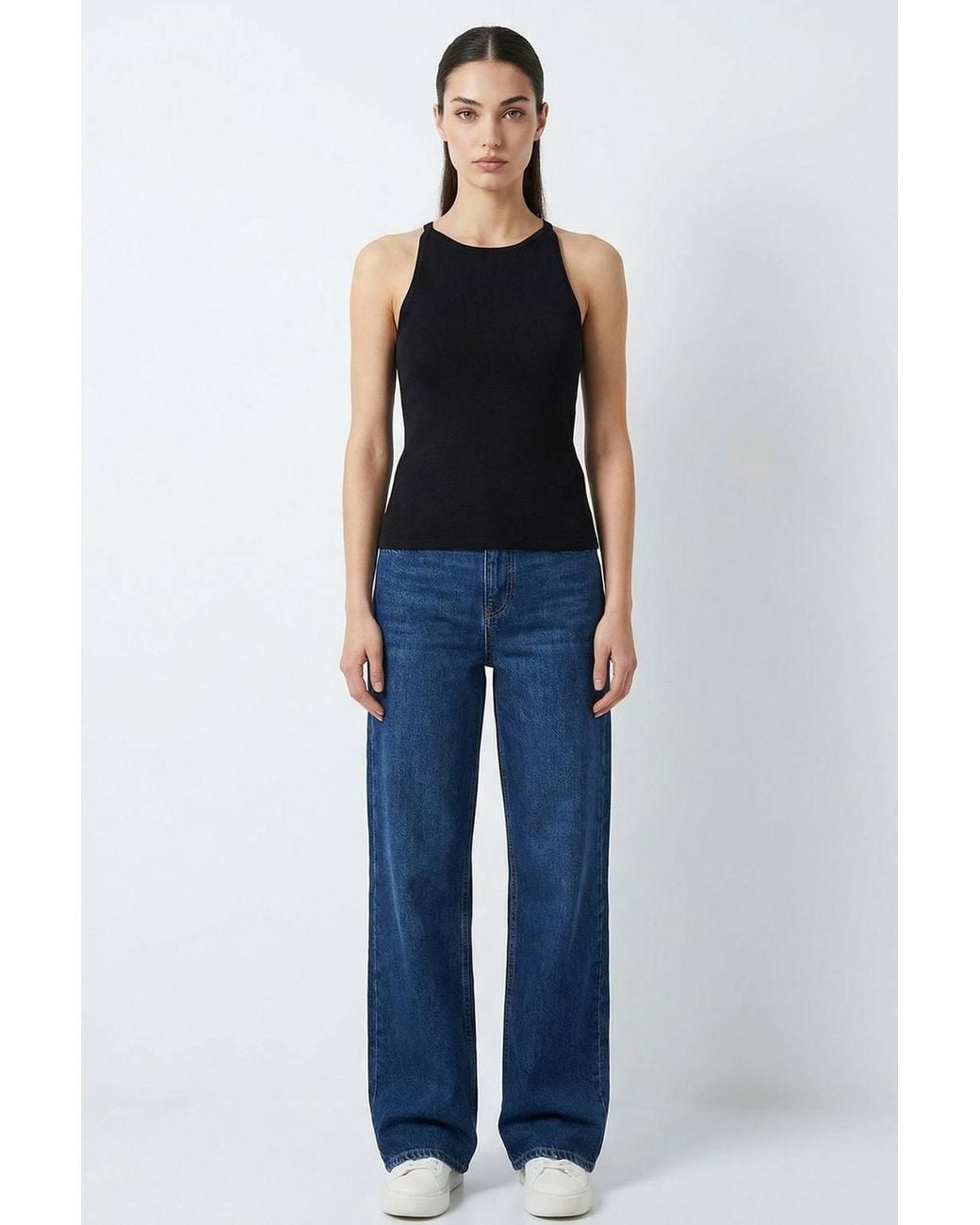 Bigdart Blue Ribbed Sleeveless Crew Neck Tank Top