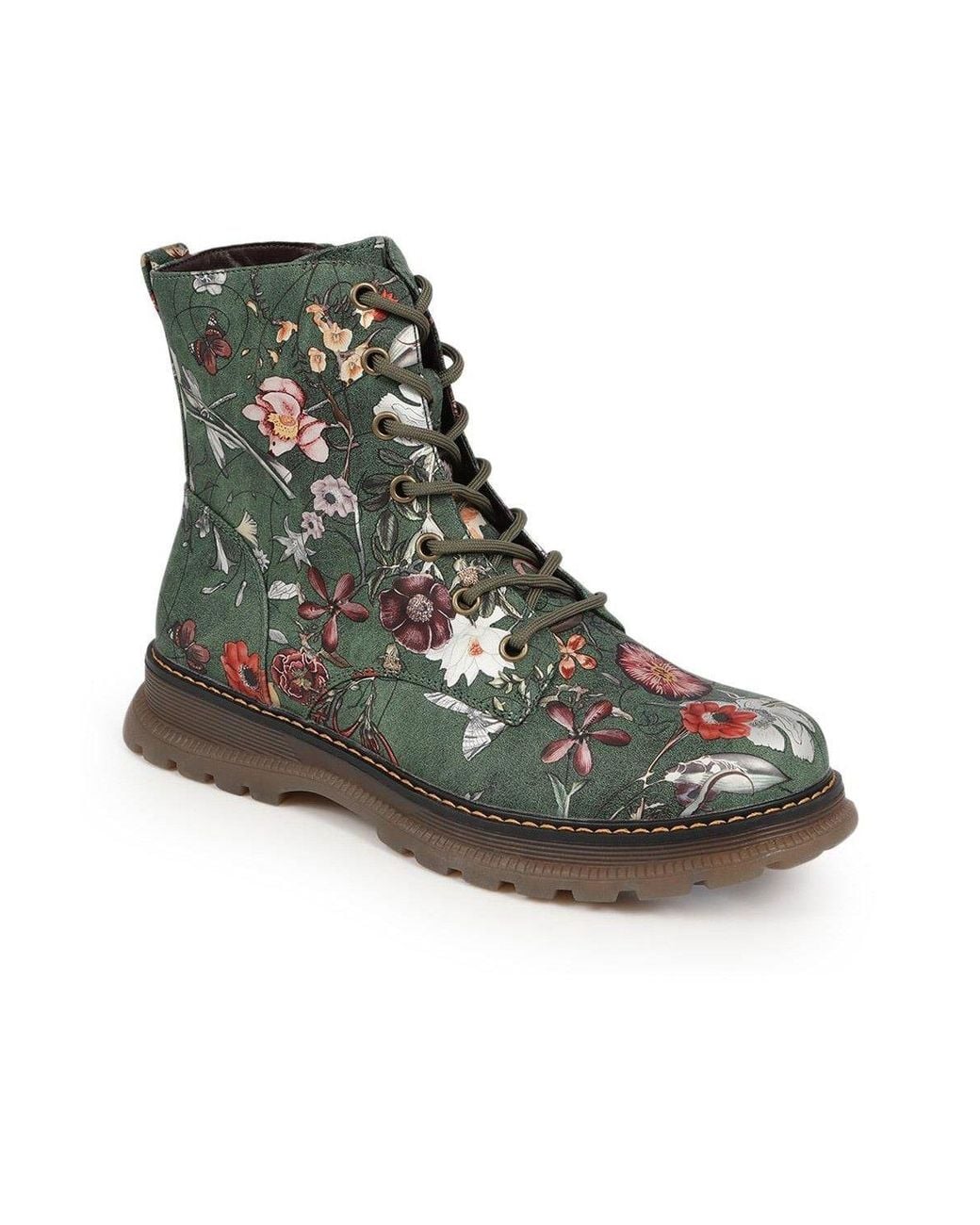 Pavers Black Lace-Up Floral Boots