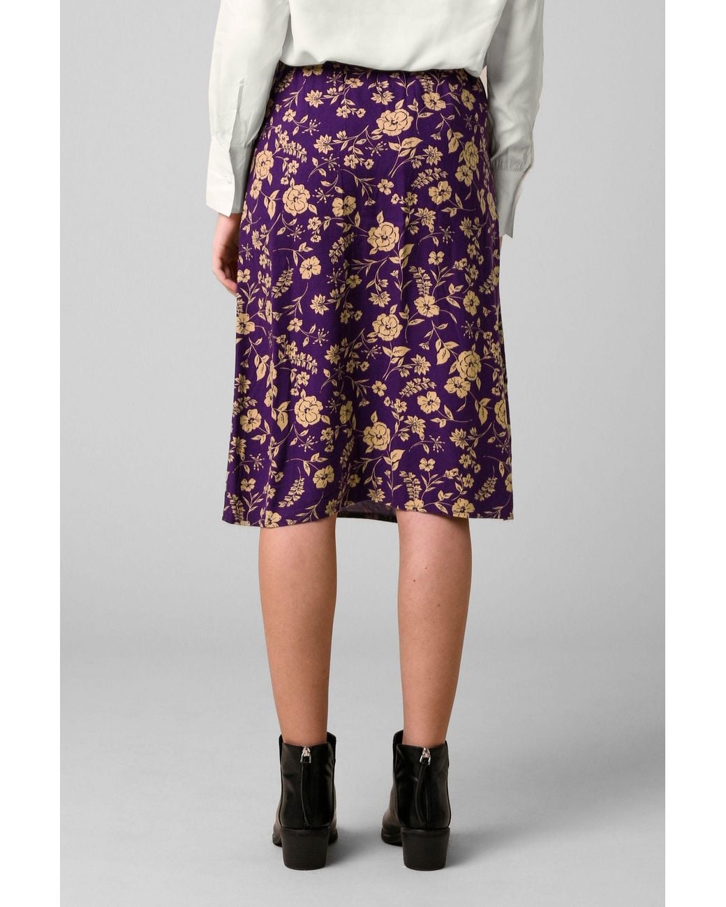 Enorsia Red Summer Flower Linen Midi Skirt