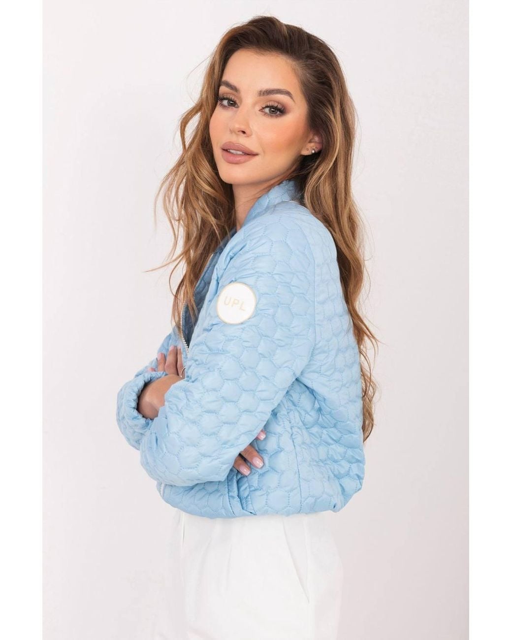 Love Lace Blue Summer Collared Quilted Jacket With Zip