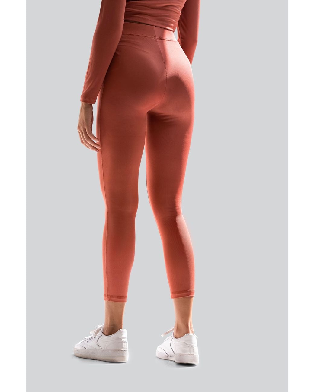 Enorsia Red Ribbed Crop Top & High Waist Leggings Set