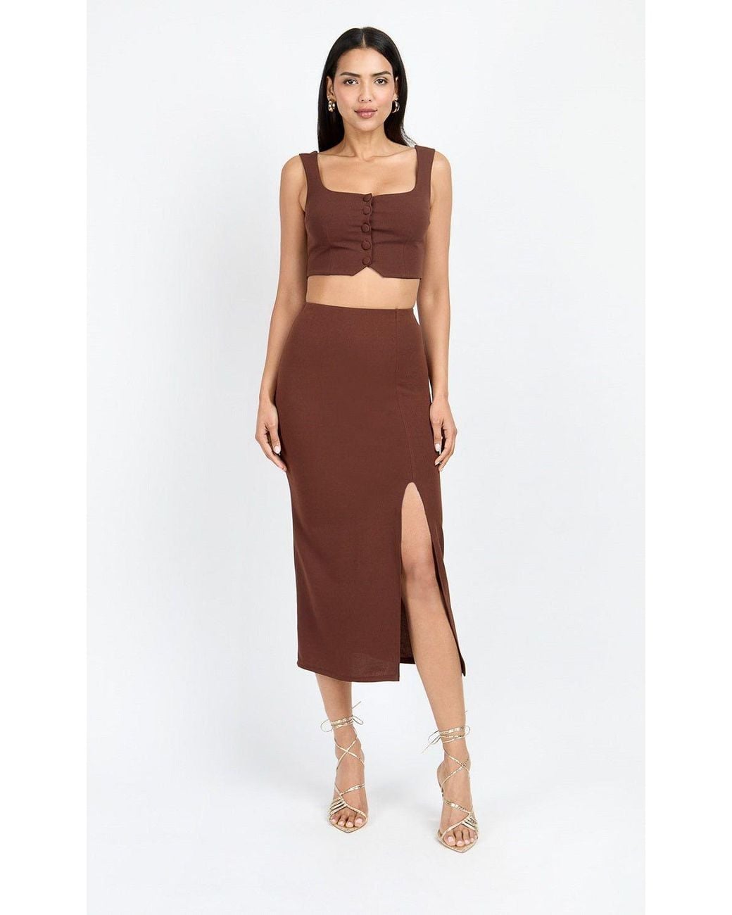 Little Mistress Brown Chocolate Button Front Bralette Top