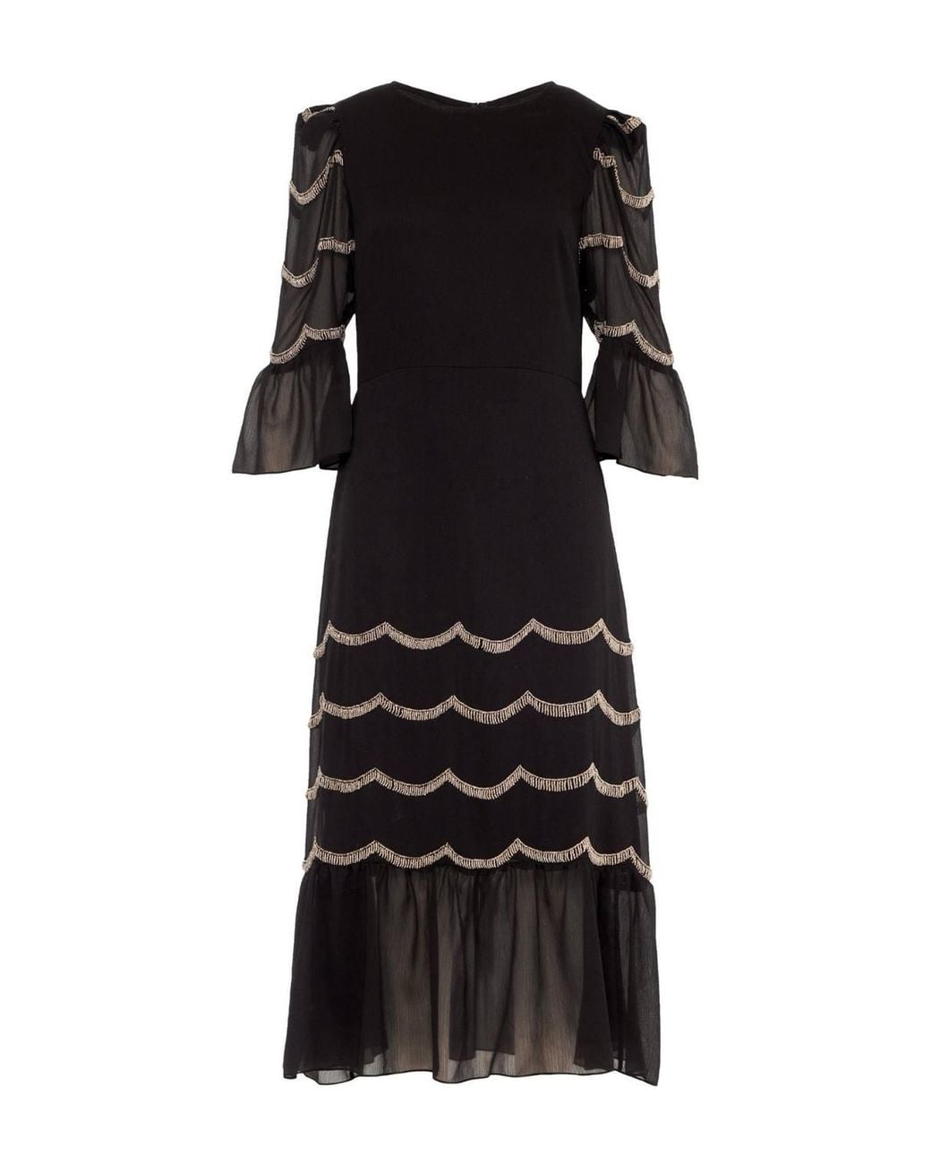 Rose & Nancy Black Georgie-Scalloped-Embellished-Dress