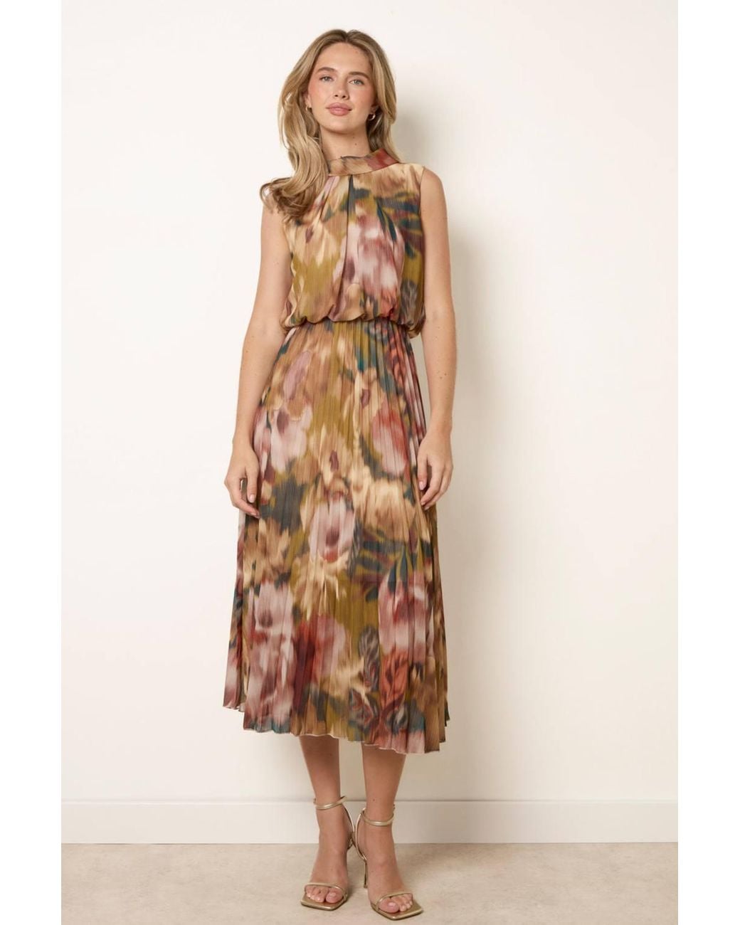 Blue Vanilla Natural Sleeveless Turtleneck Midi Dress