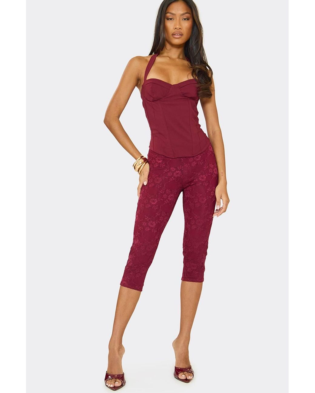 EGO Red Sleeveless Halter Neck Top