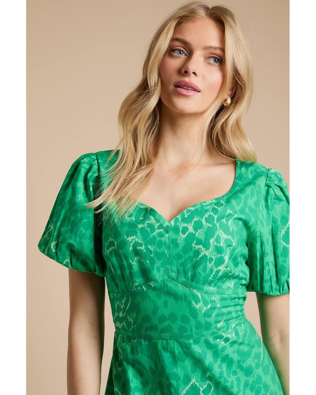 Dorothy Perkins Green Animal Sweetheart Neck Printed Poplin Dress
