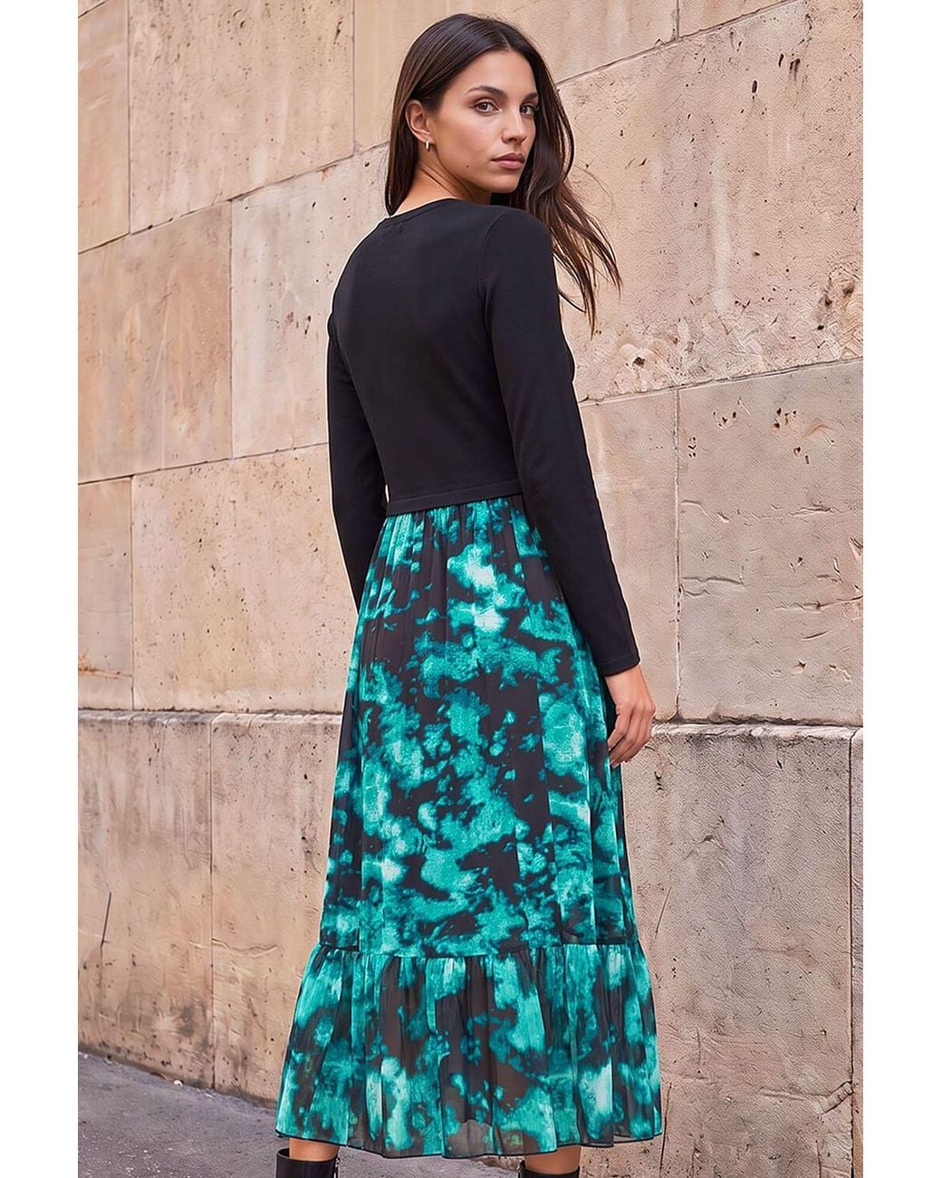Roman Blue Abstract Print Stretch Midi Dress