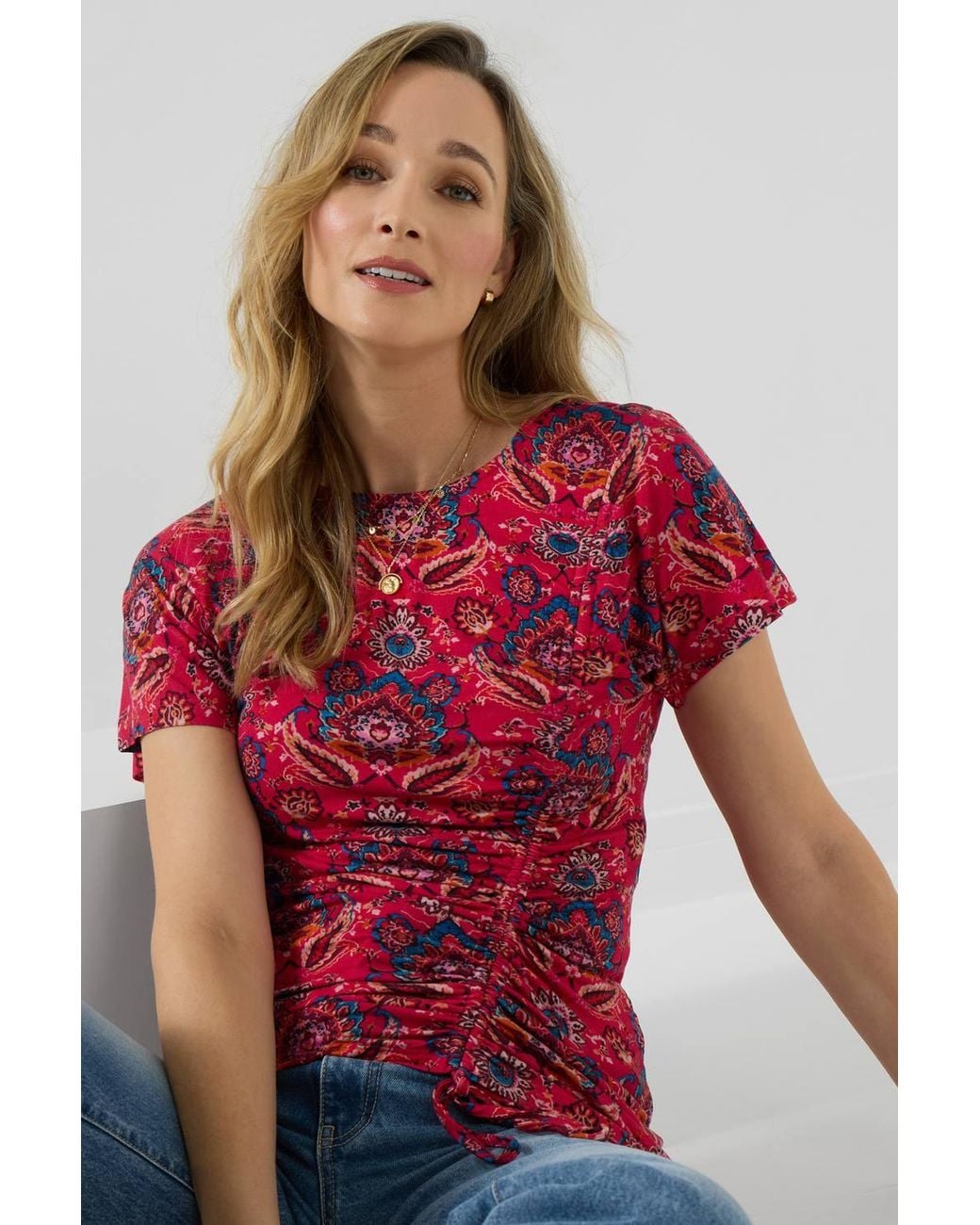 Joe Browns Blue Ruched Side Mandala Print Jersey Top