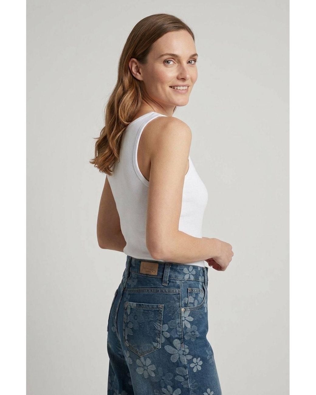 Izabel London Blue Floral High Waist Wide Leg Jeans