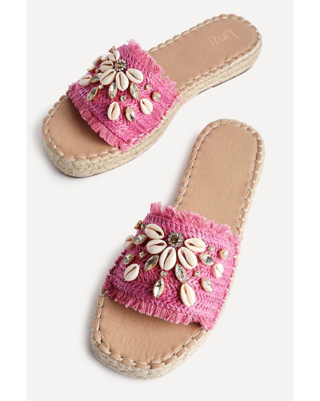 Linzi Pink Seaside Raffia Embellished Sliders