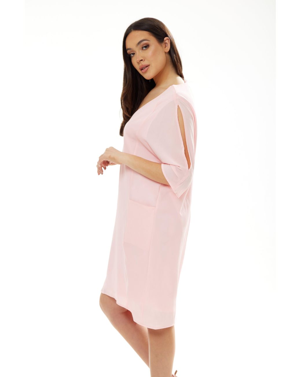 Liquorish Pink Relaxed Fit Midi Dress With Pockets