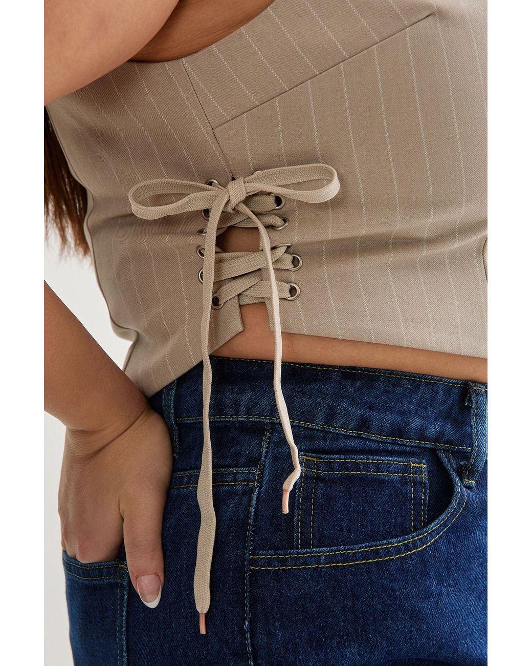 Nasty Gal Blue Plus Tailored Pinstripe Tie Side Vest