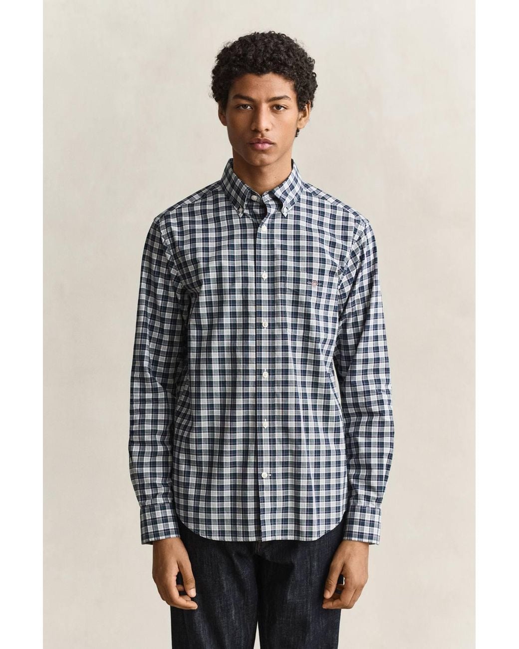 Gant Blue Reg Poplin Check Shirt Dark Emerald for men