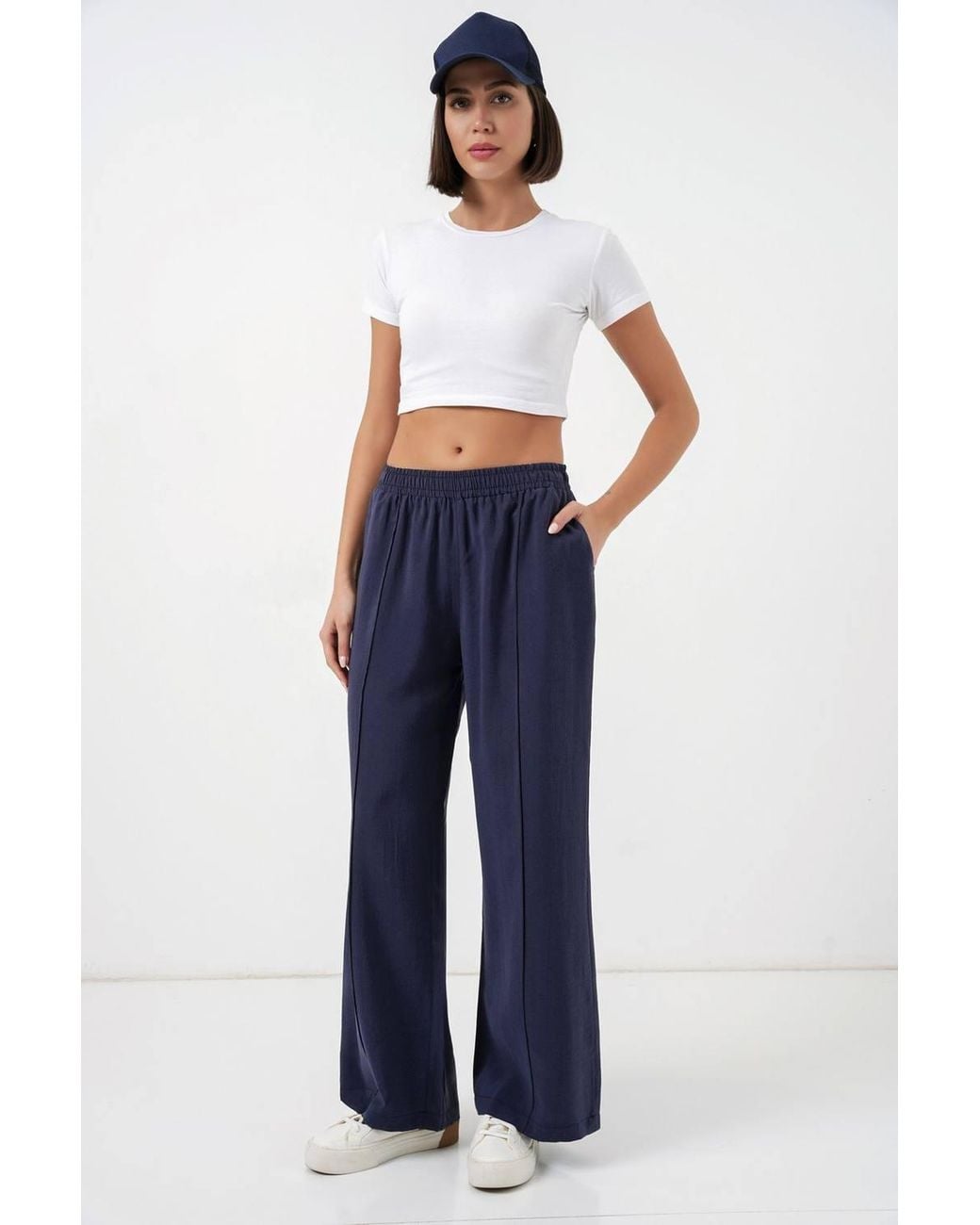 Bigdart Blue Wide Leg Trousers With Elastic Waist