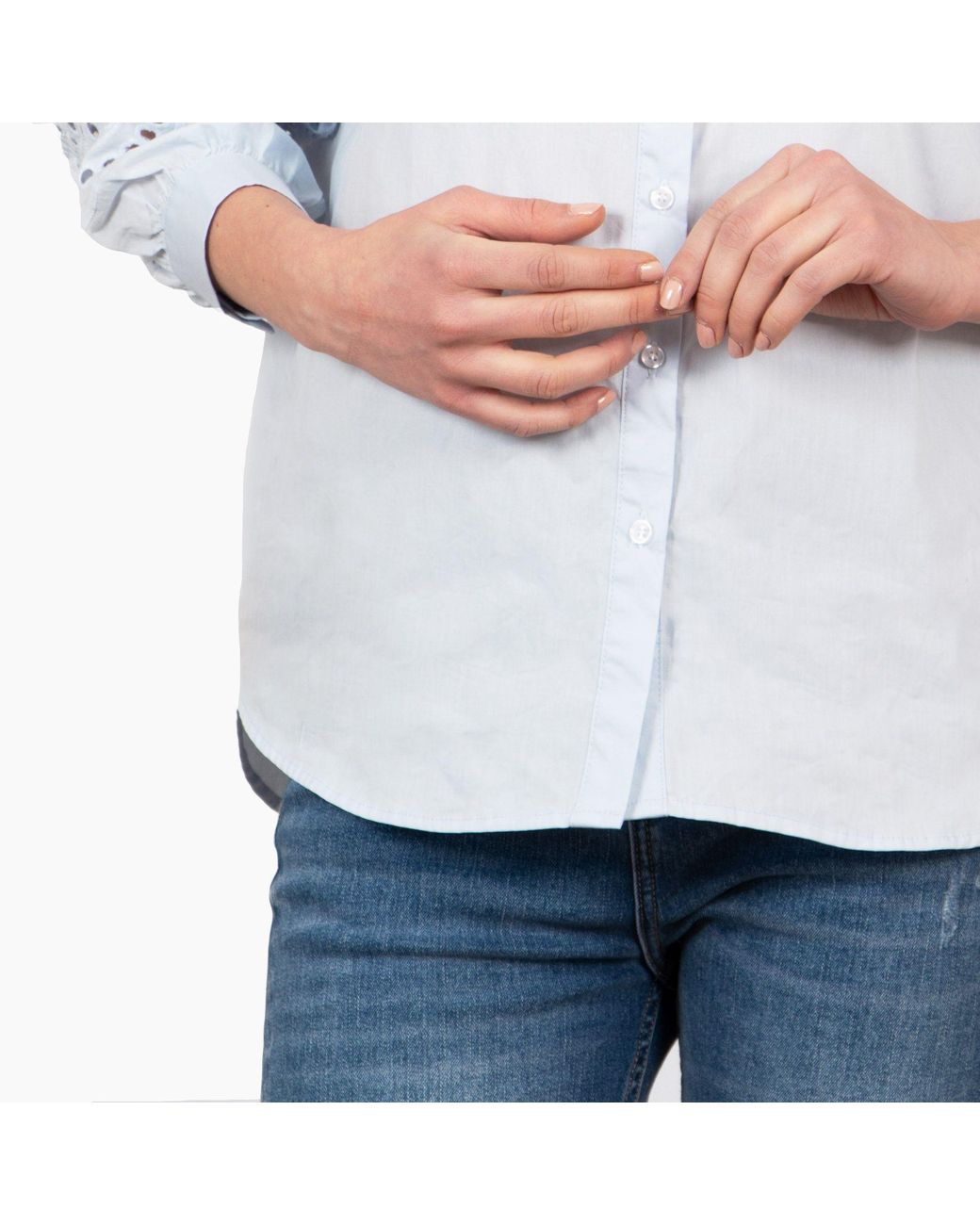 SARTA Blue Cut Out Oversized Cotton Shirt