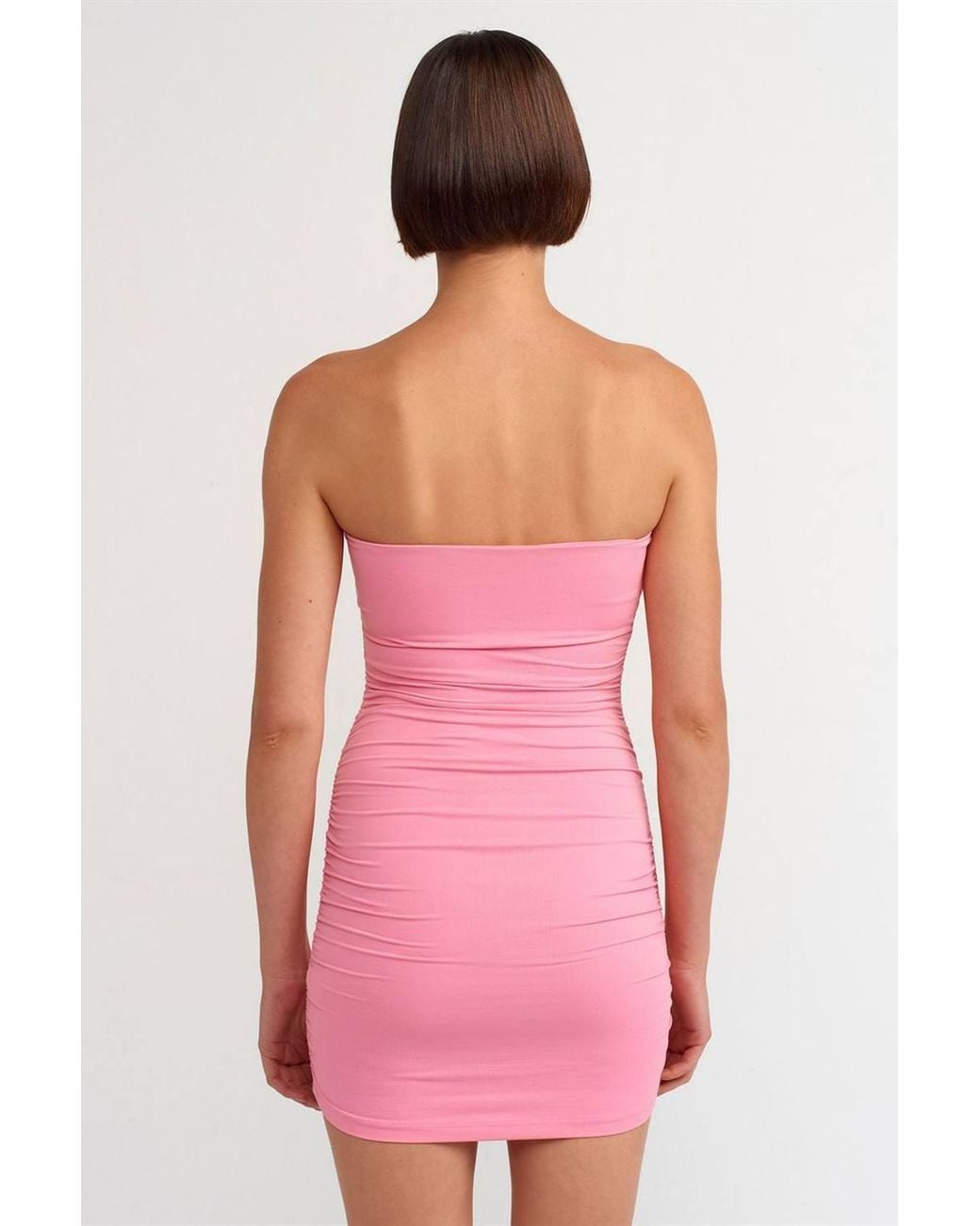 Dilvin Pink Strapless Bodycon Mini Dress