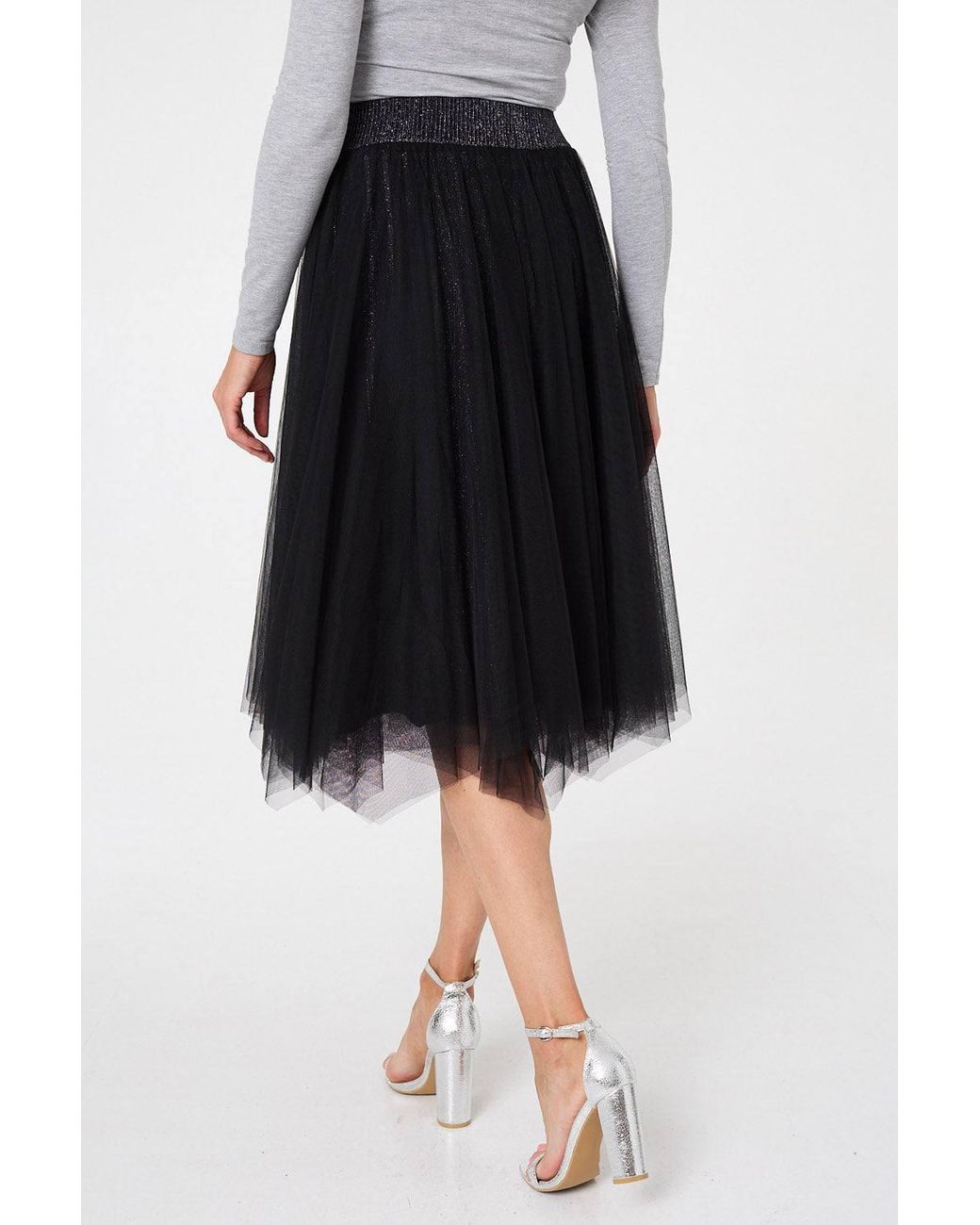 Izabel London Black Reversible Knit Mesh Texture Midi Skirt