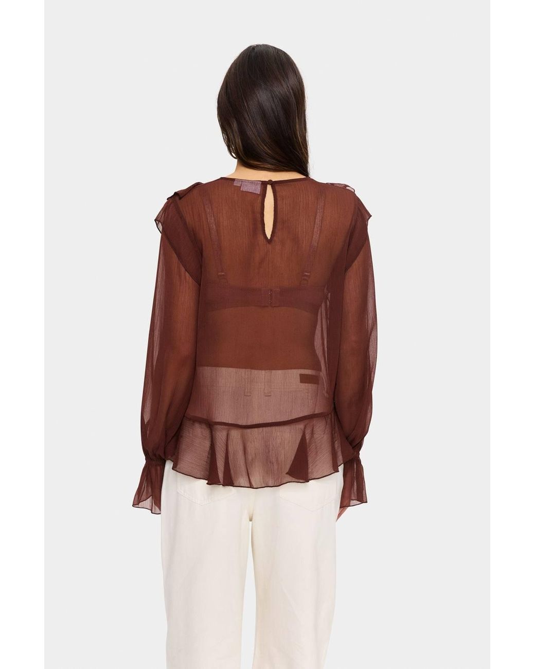 Saint Tropez Brown Labellesz Sheer Ruffle Blouse