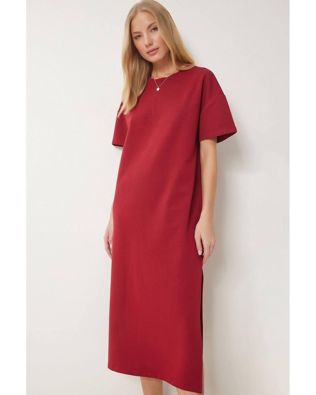 Happiness İstanbul Red Midi Cotton Dress With Slit